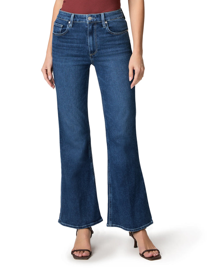 Dark blue high-waisted denim skimmer jeans with a subtle flare and cropped hem.