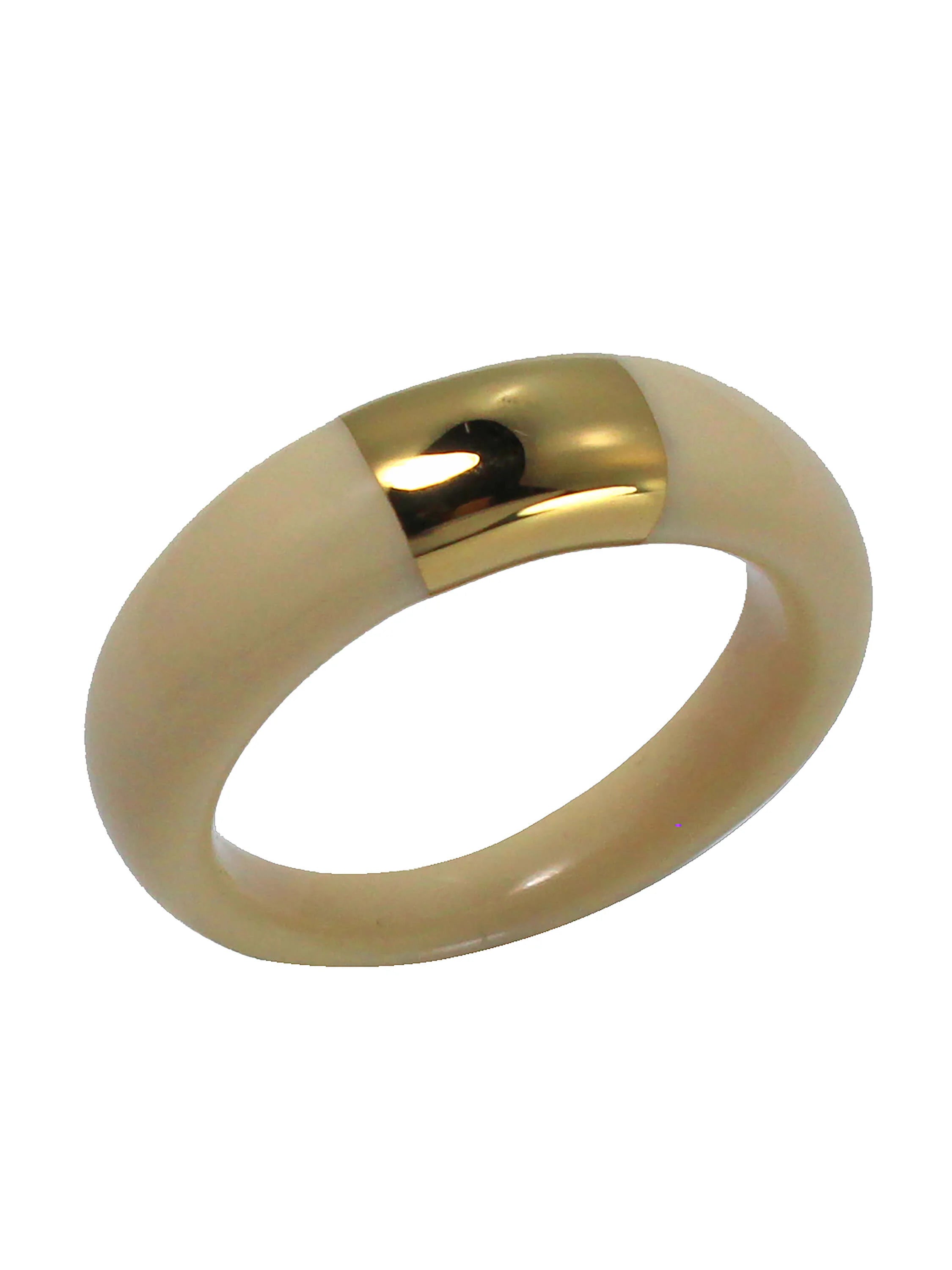 A wide, rounded cream resin band ring with a shiny gold rectangular insert on top.