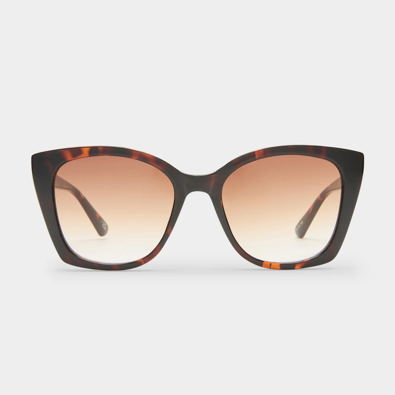 These oversized tortoiseshell cat-eye sunglasses feature brown gradient lenses and a wide, flattering fit.
