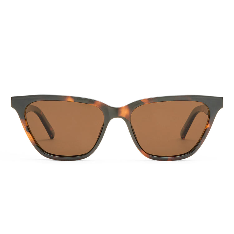Classic tortoise shell cat-eye sunglasses featuring brown tinted lenses and a thick frame for a stylish, retro fit.