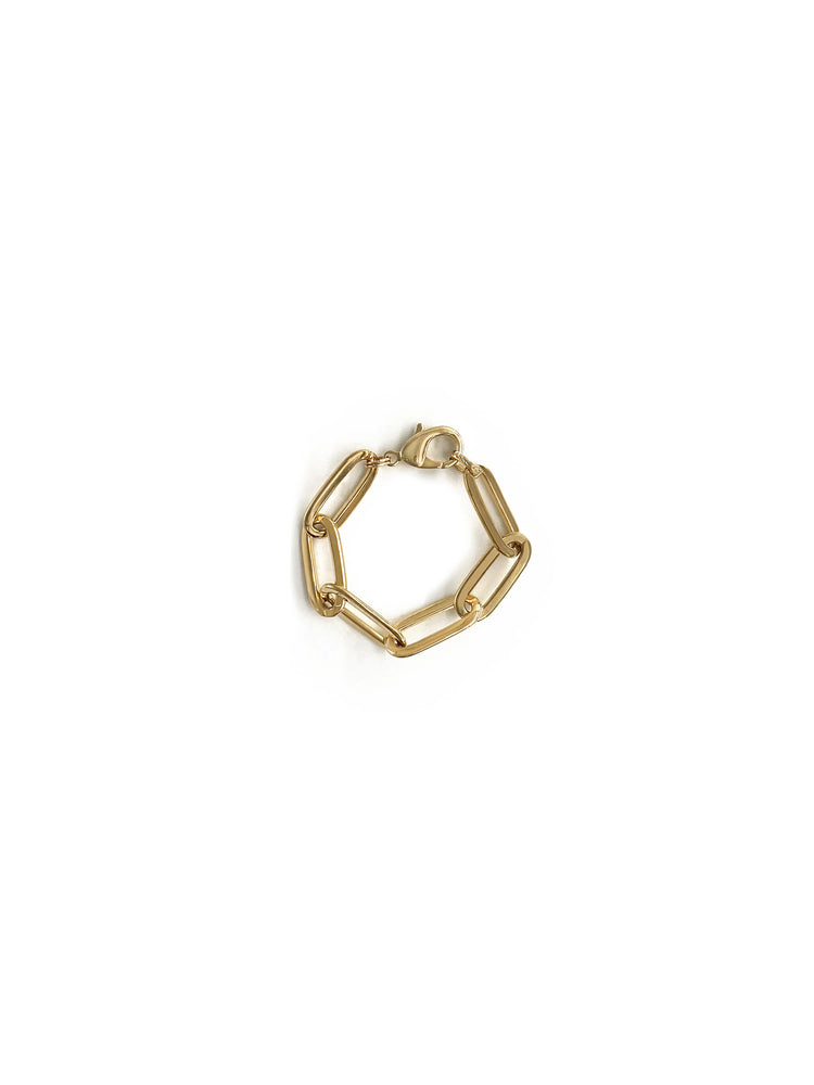 Gold, large-link chain bracelet with clasp.
