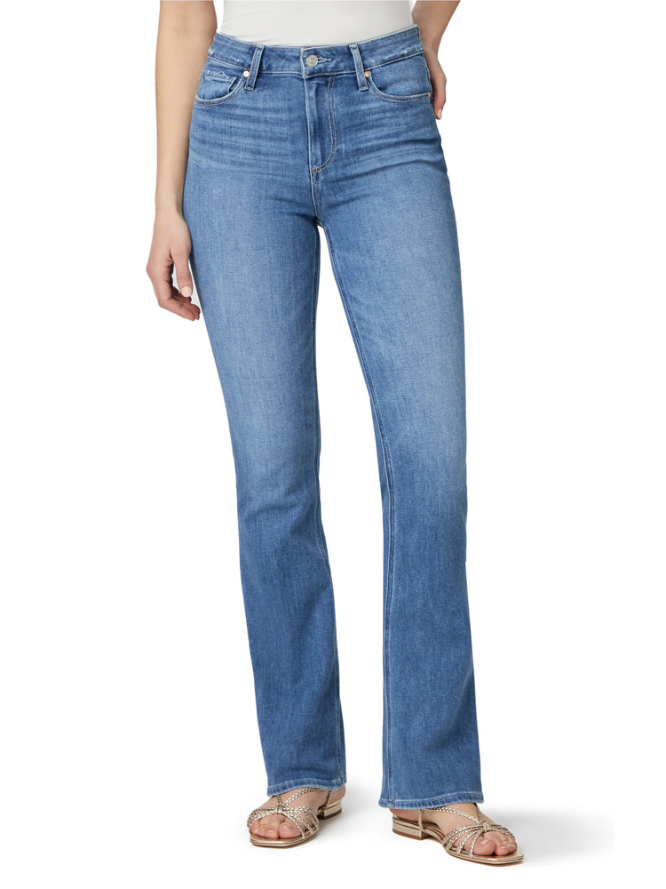 Here's alt text for the image, aiming for under 125 characters:
"Light wash, high-rise bootleg jeans on a model. Jeans...