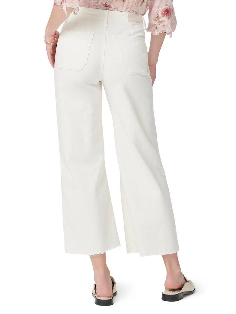 Off-white wide-leg jeans; raw hem, back pockets.