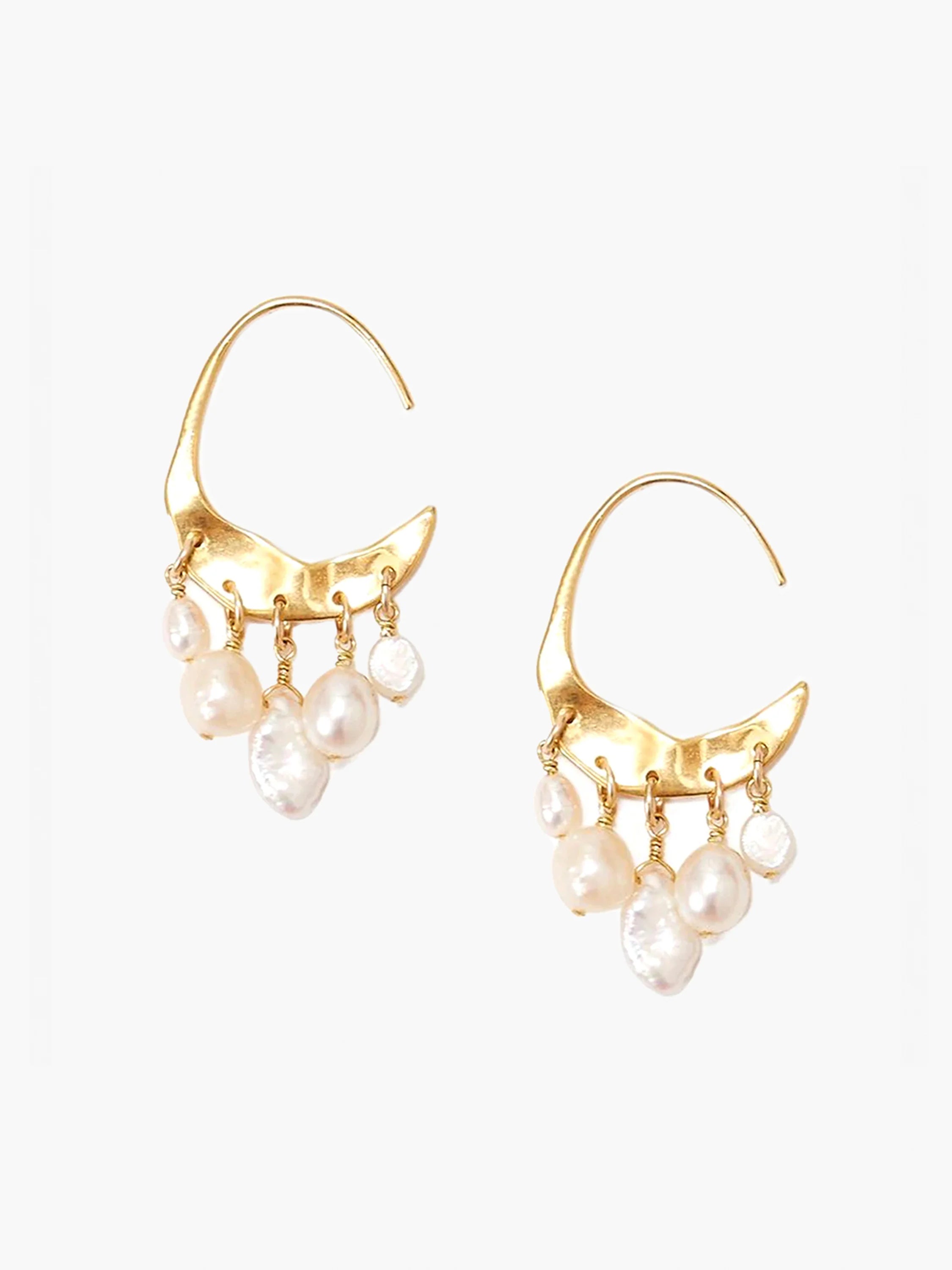 Chan Luu Crescent Pearl Drops Earrings in Prl