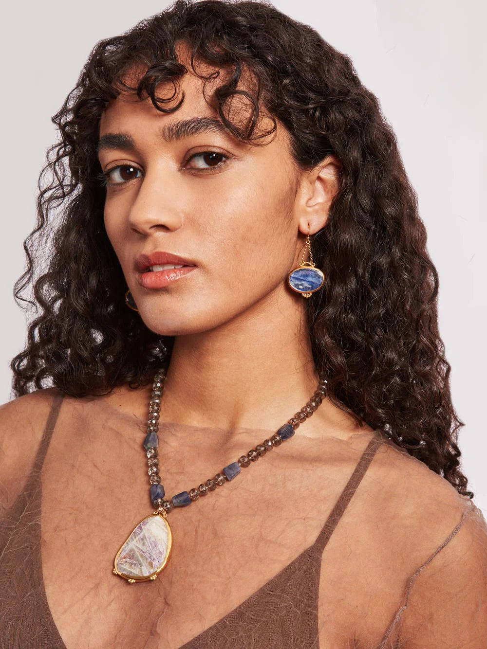 Chan Luu Blue Gold Oval Drop Earrings in Blt