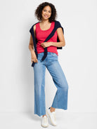 Fuchsia ribbed knit scoop tank.