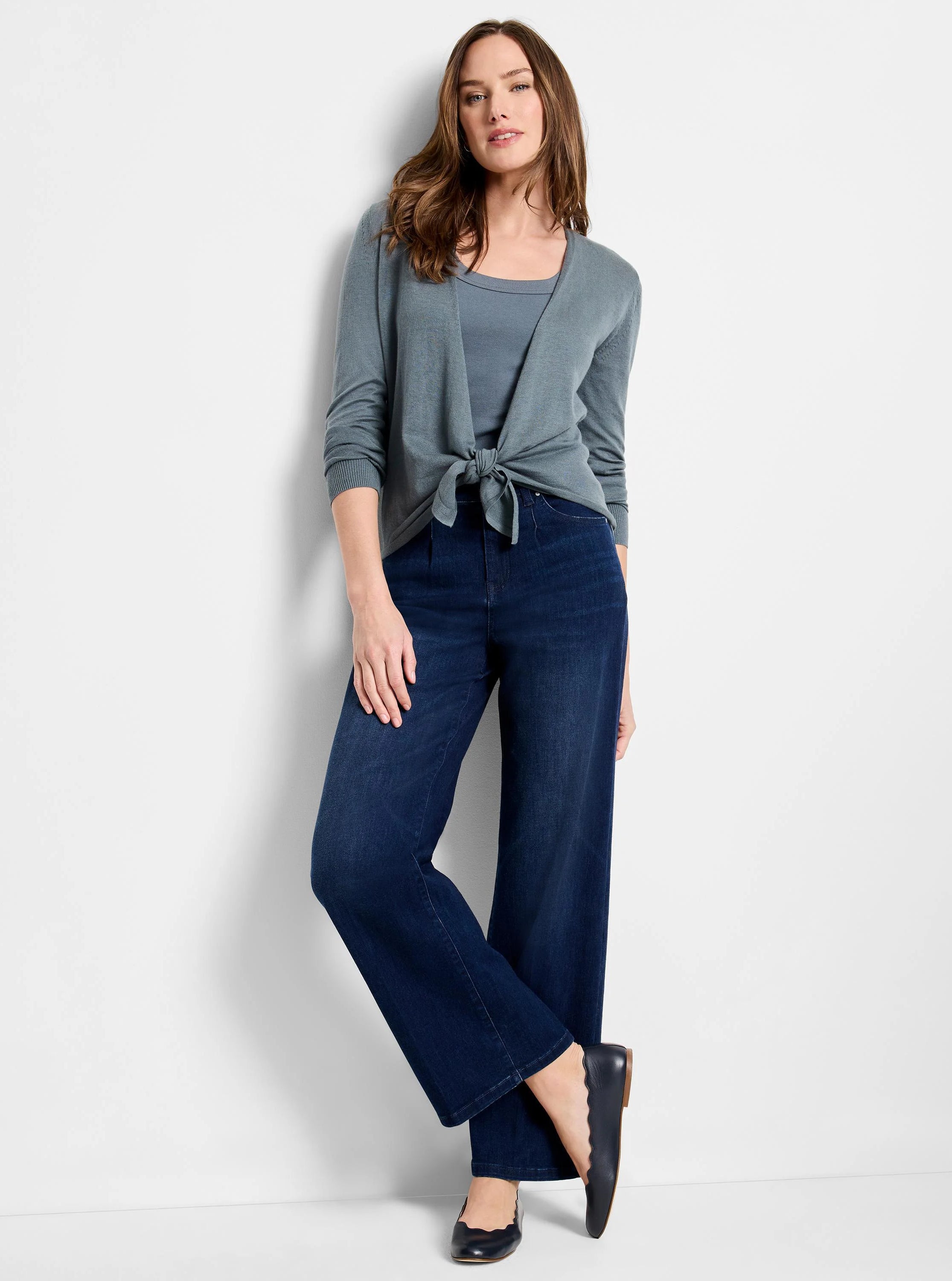 Muted teal ribbed knit scoop tank.
