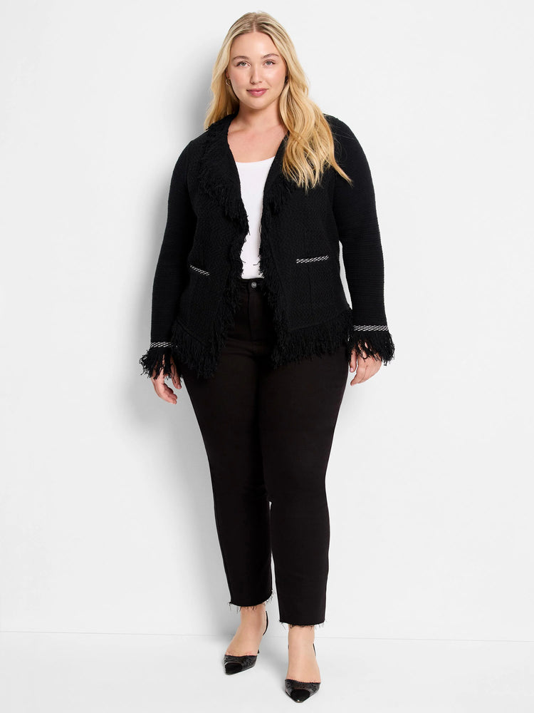 Statement Fringe Mix Knit Jacket in Blx