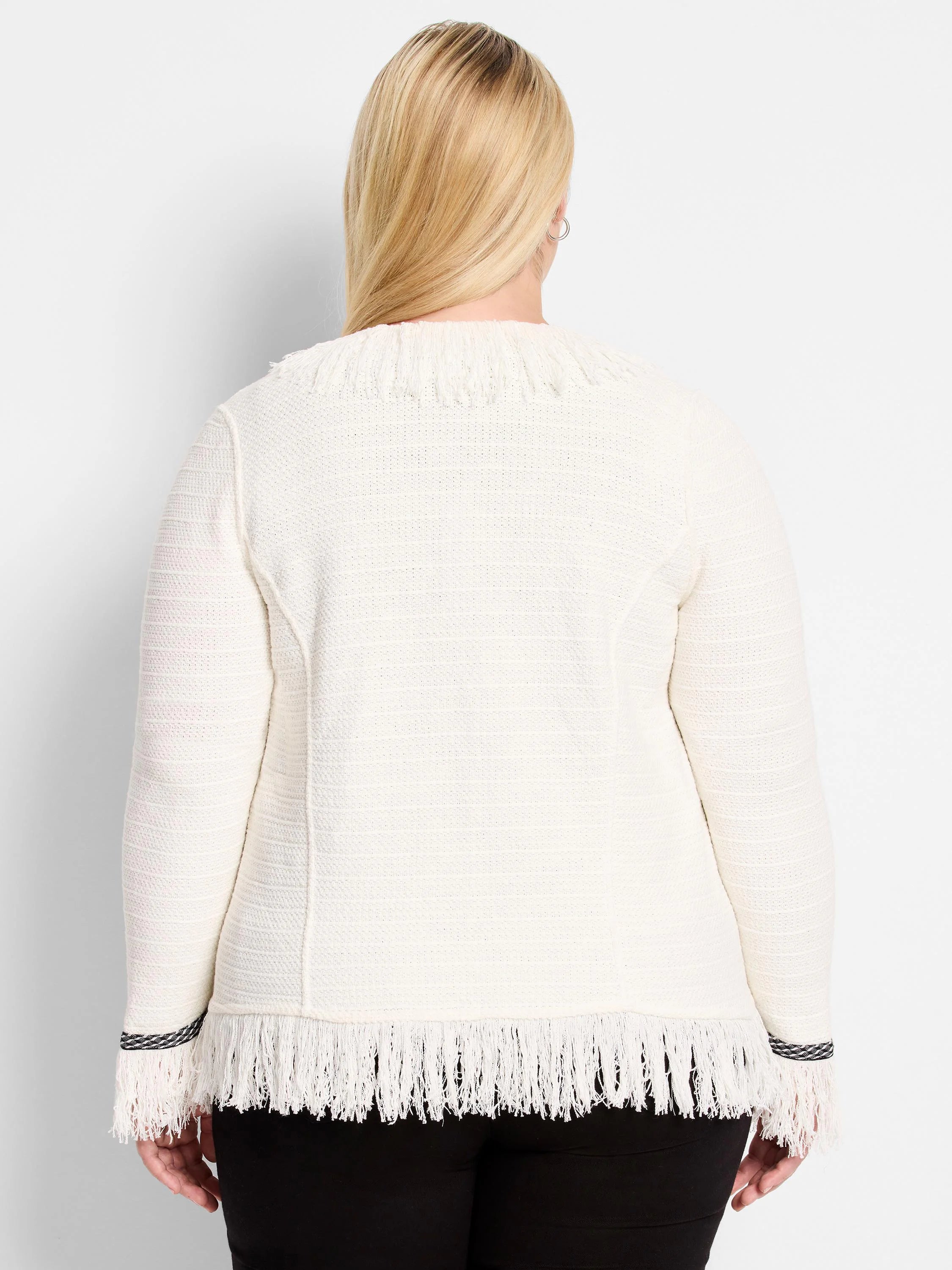 Statement Fringe Mix Knit Jacket in Clc