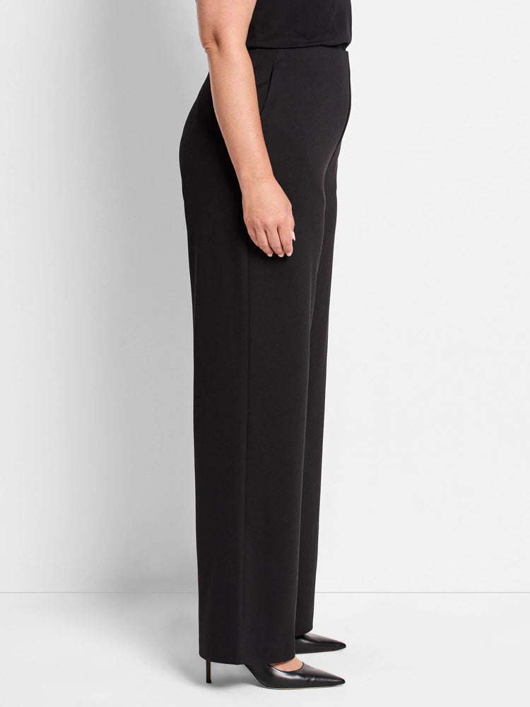 Black wide-leg pants shown on a model. The pants are a straight, long silhouette.