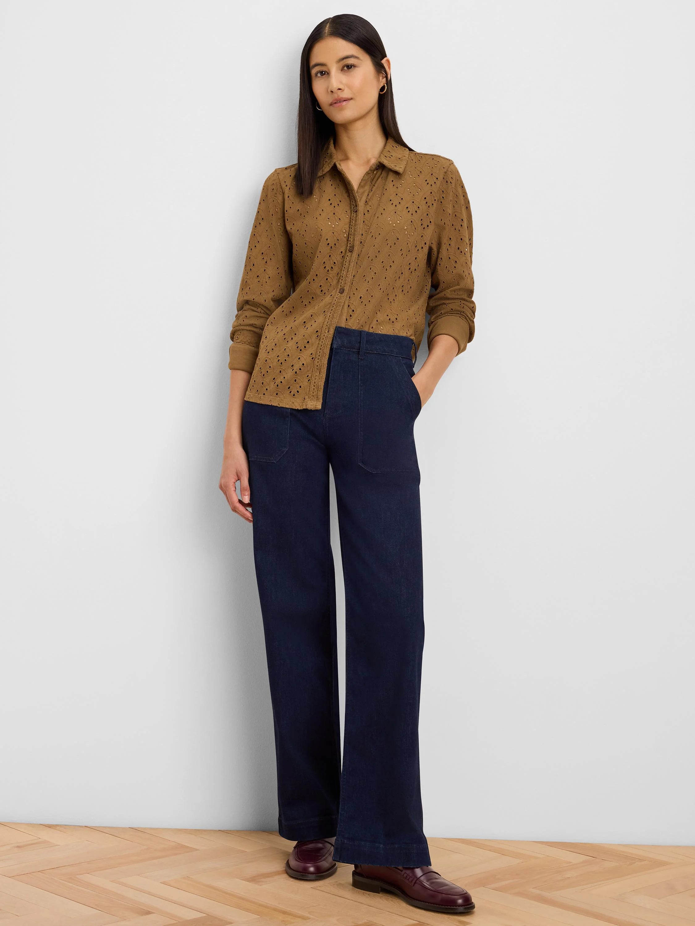 Knit Eyelet Pop On Top in Oak