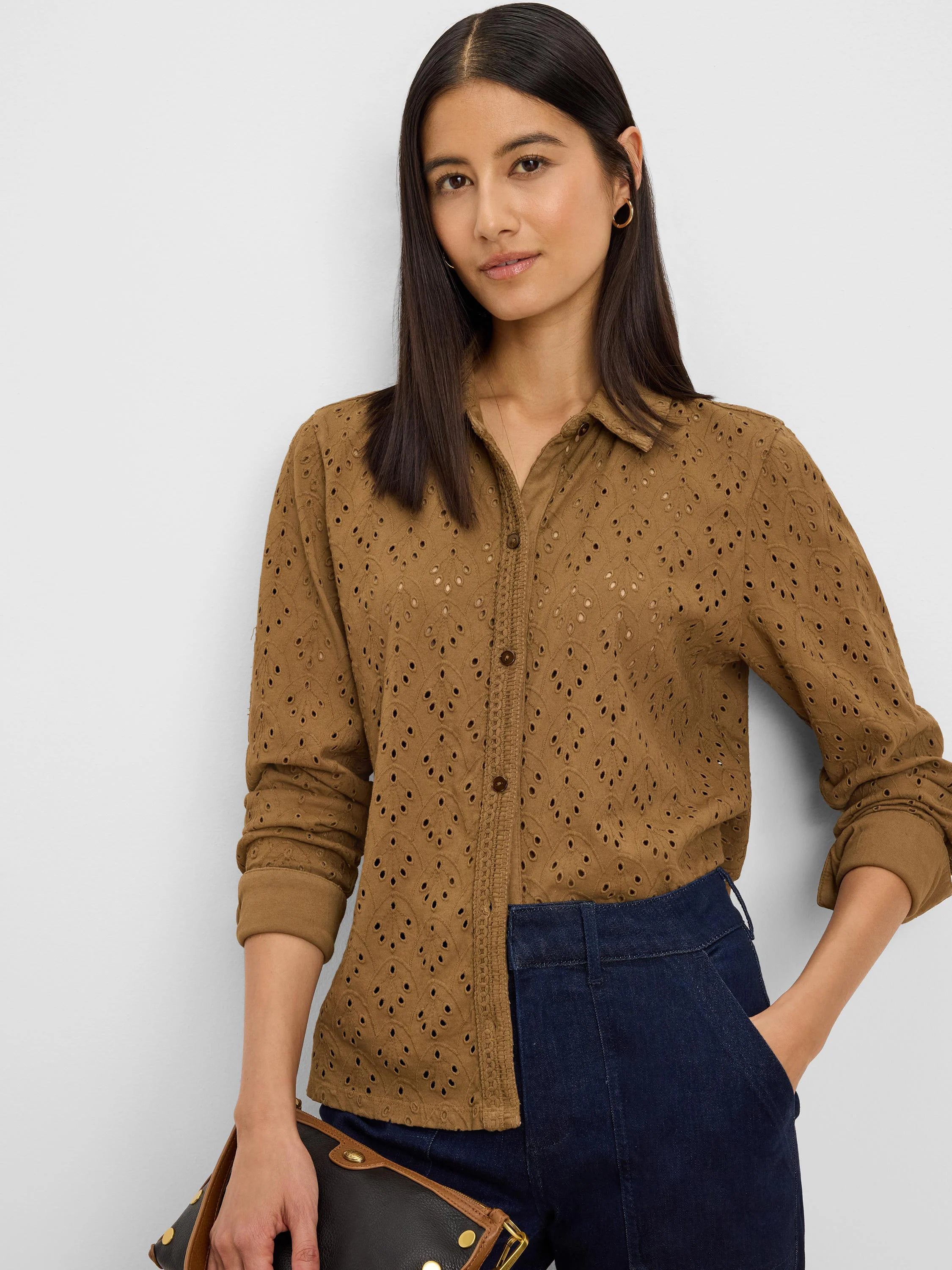 Knit Eyelet Pop On Top in Oak