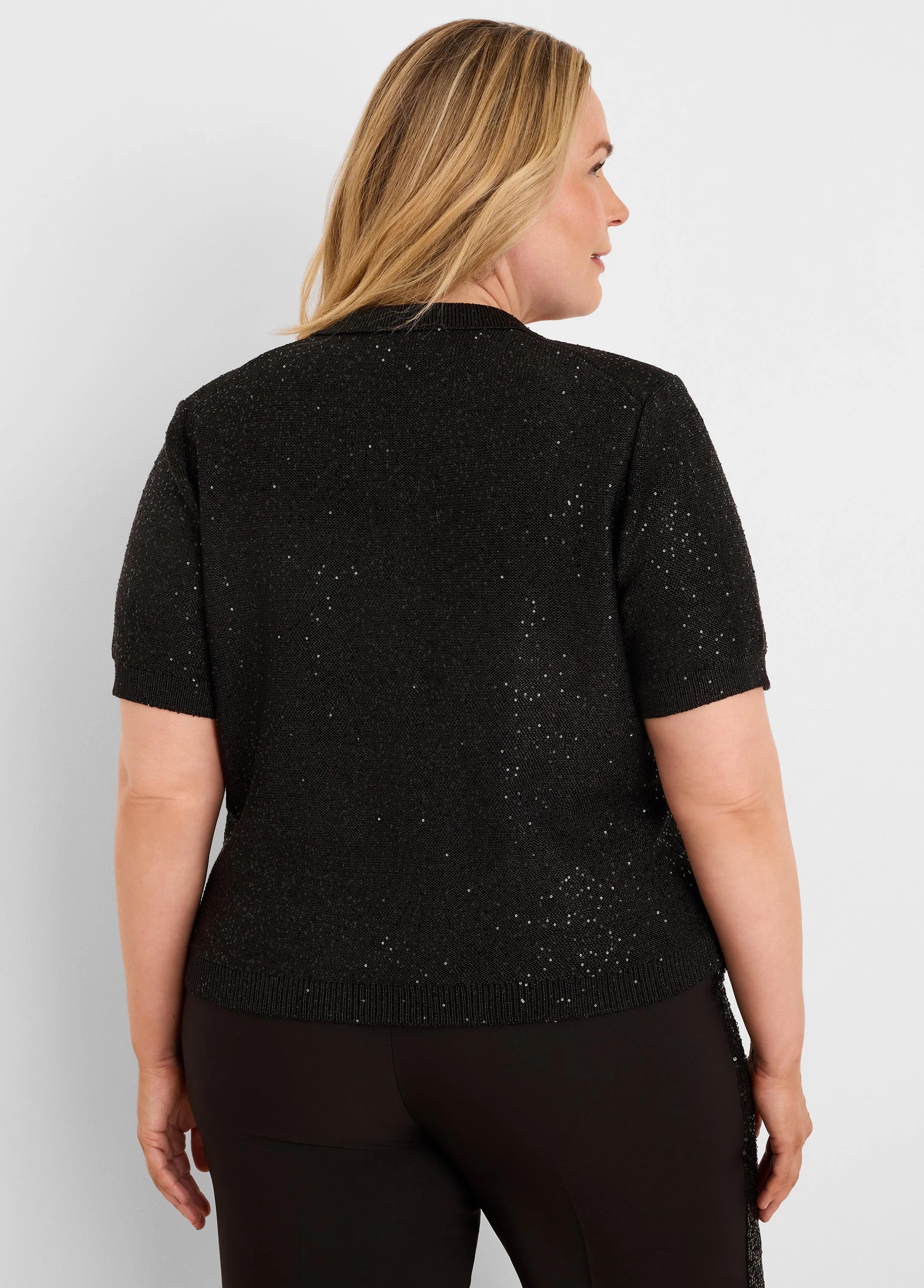 Anytime Sequin Polo Sweater in Blx