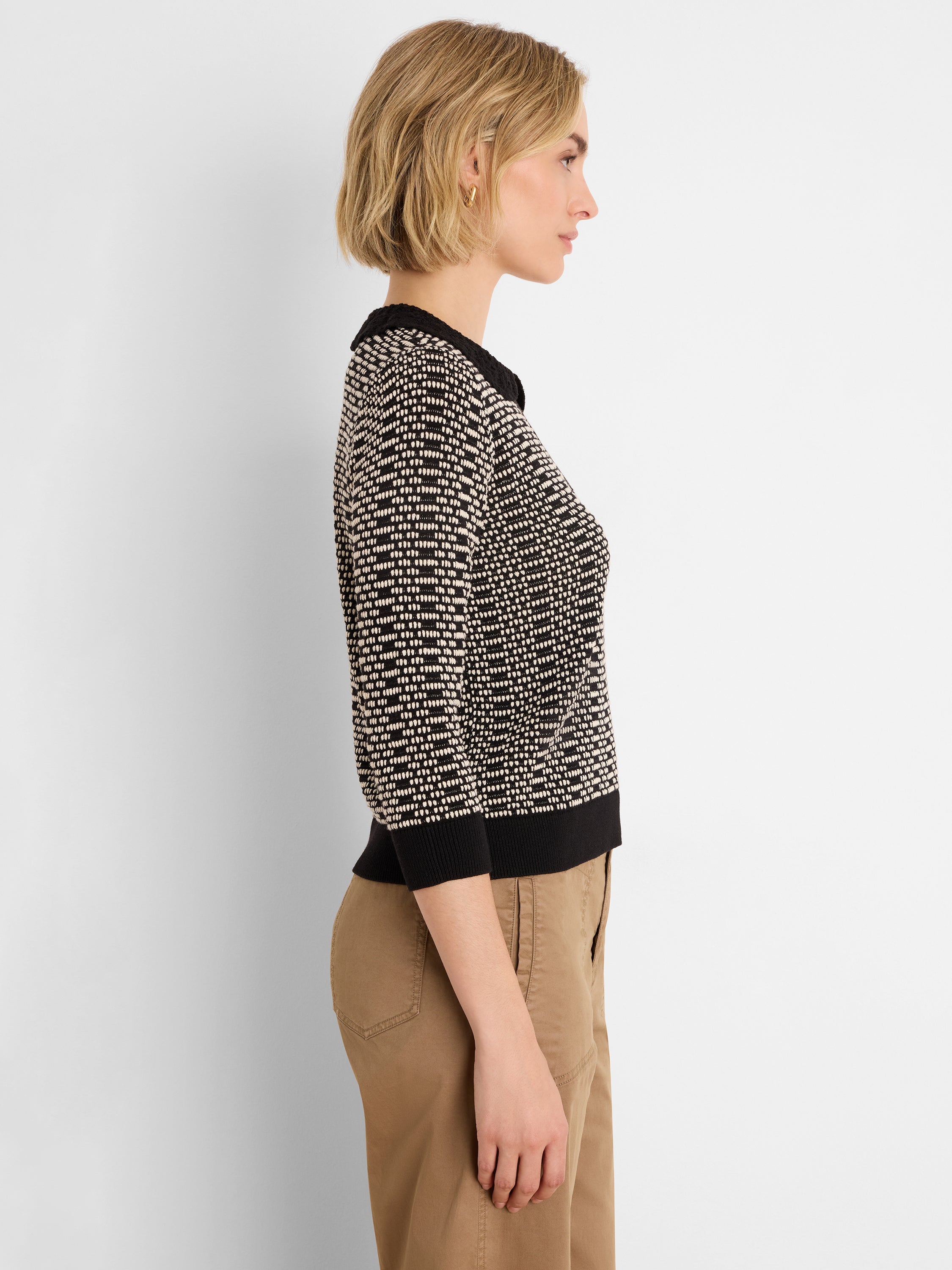 NIC+ZOE Lace Trim Geo Stitch Sweater product