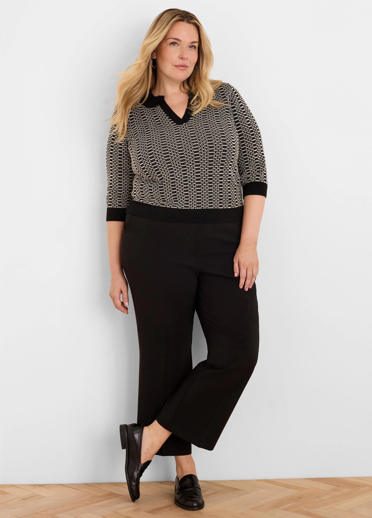 Lace Trim Geo Stitch Sweater in Blm