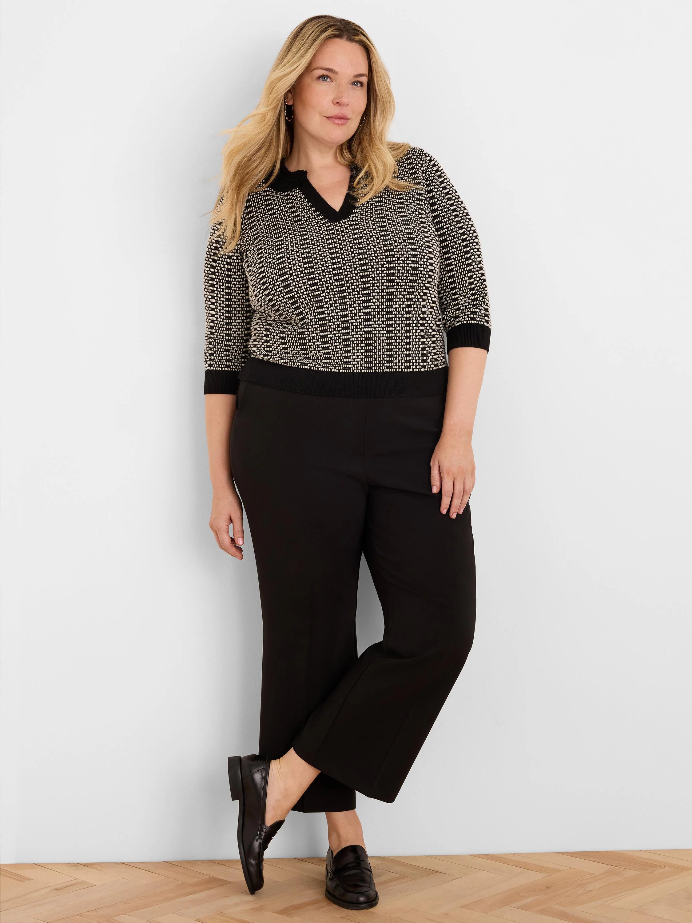 Lace Trim Geo Stitch Sweater in Blm