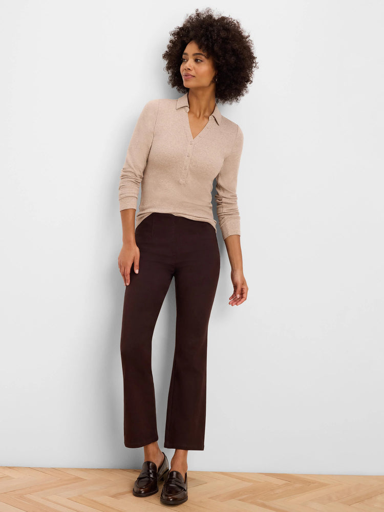 Dark brown Berkeley Boot Jeans with a boot-cut leg, ankle length, shown on a model.