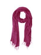 Dark pink alpaca scarf; loosely draped, full fringe on all sides.