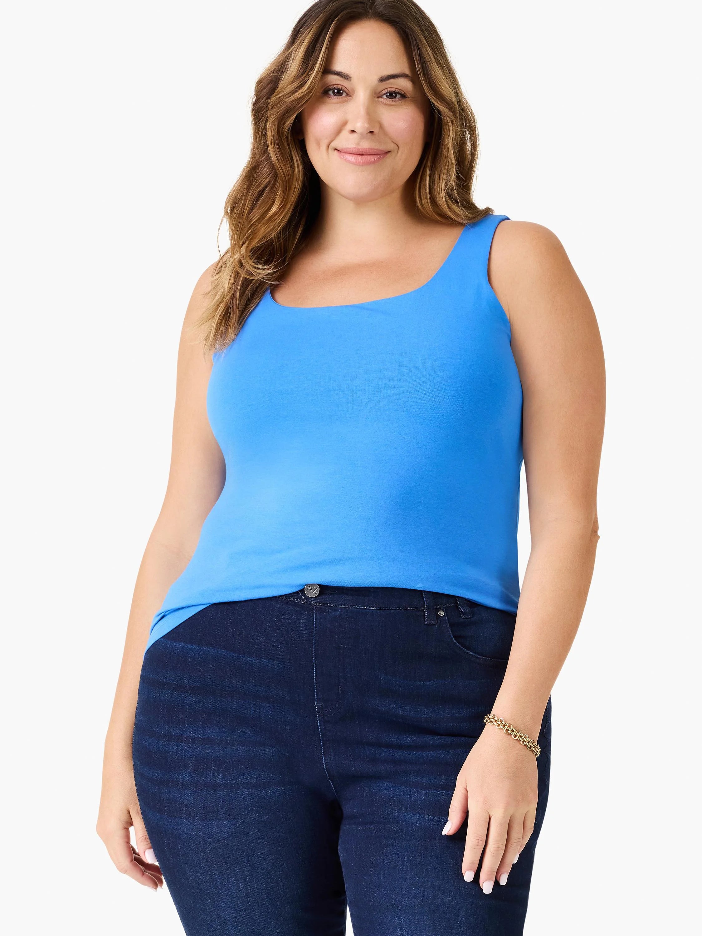 Fitted royal blue tank top with a scoop neckline and wide straps.