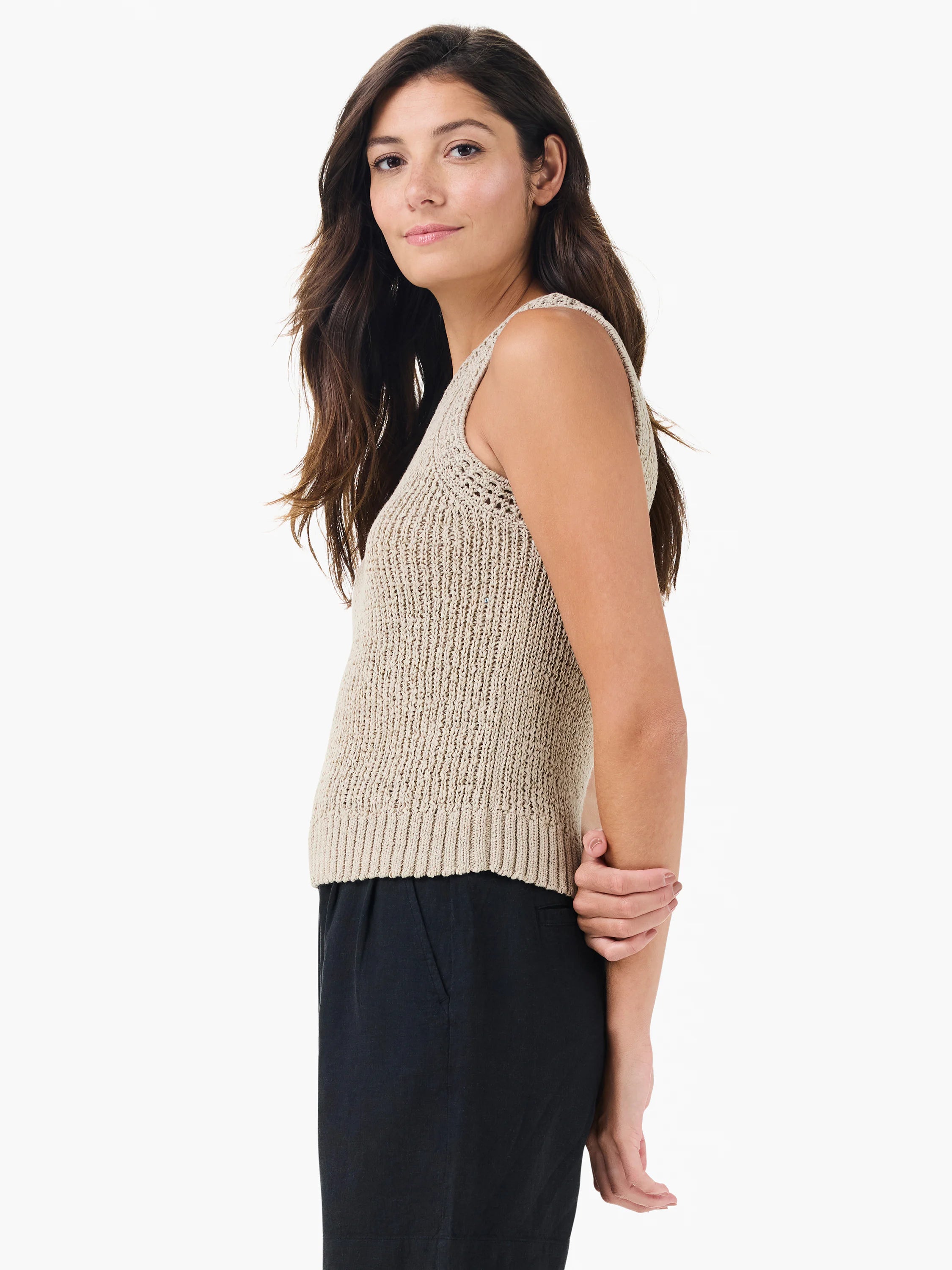 Tape Yarn High Neck Tank in Brw