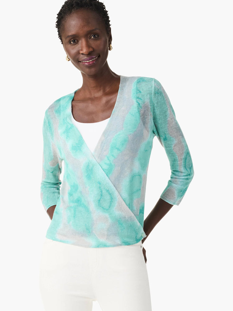 Watercolor Waves 4-way Cardigan in Aql