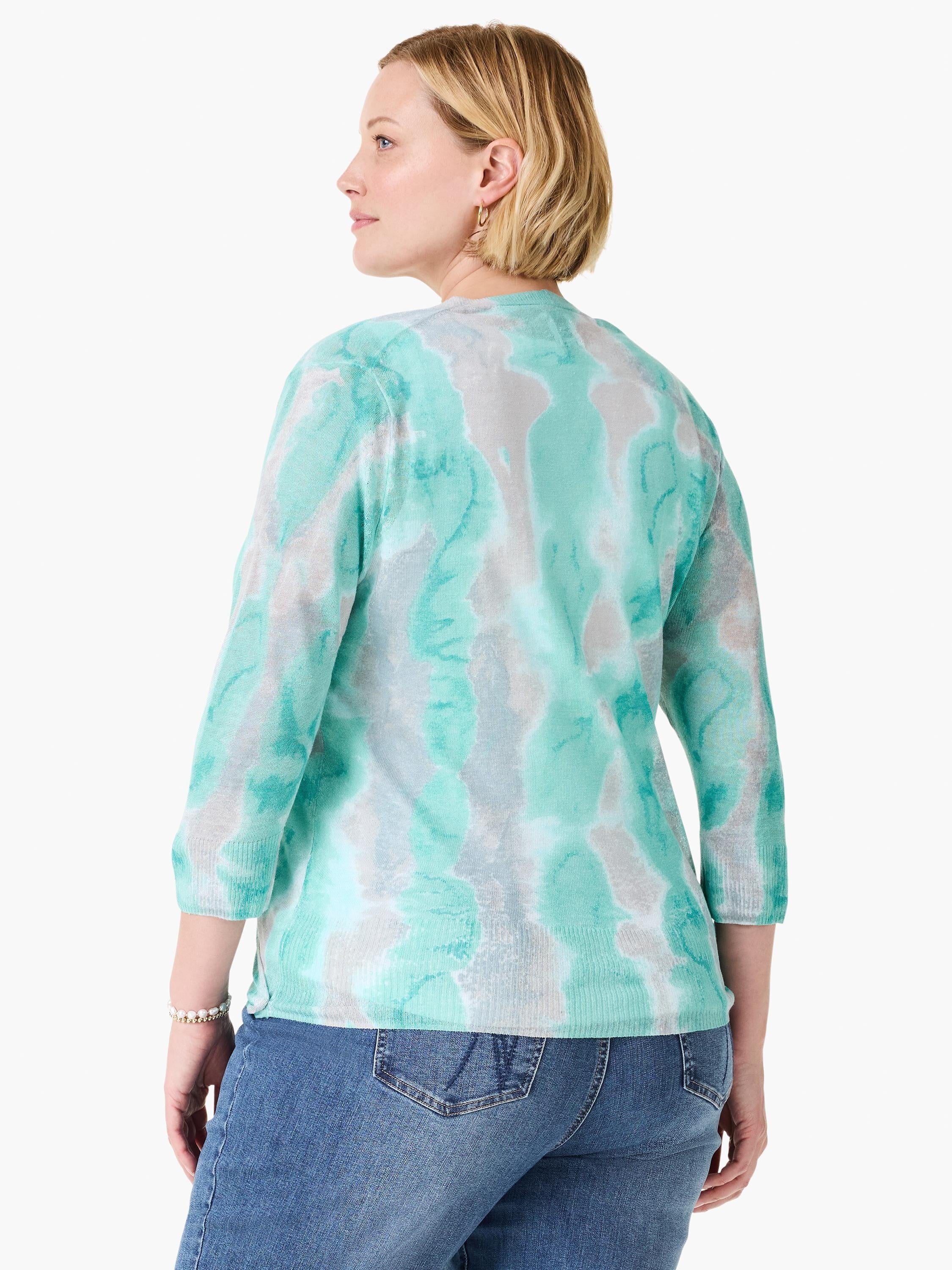 Watercolor Waves 4-way Cardigan in Aql
