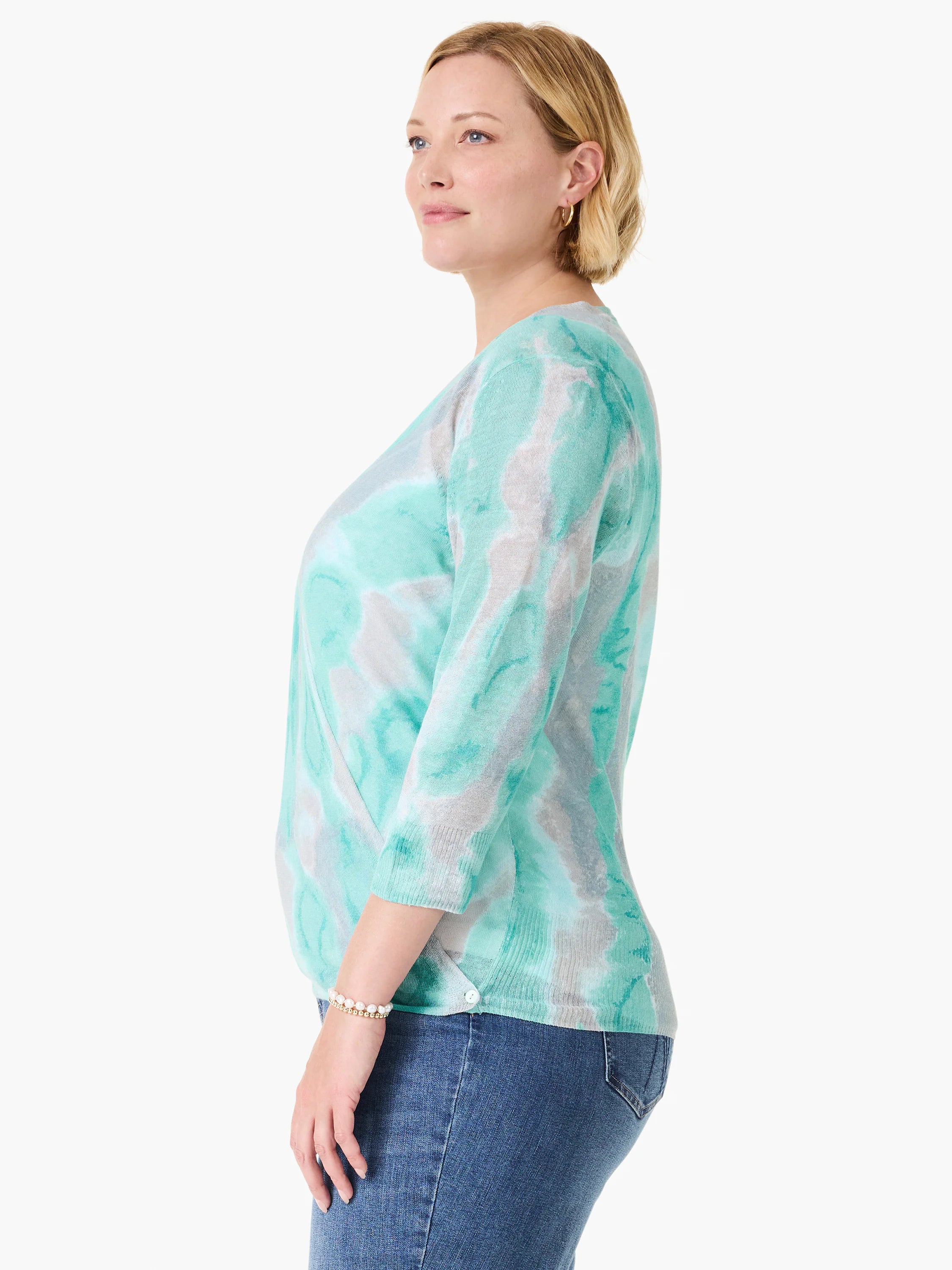 Watercolor Waves 4-way Cardigan in Aql