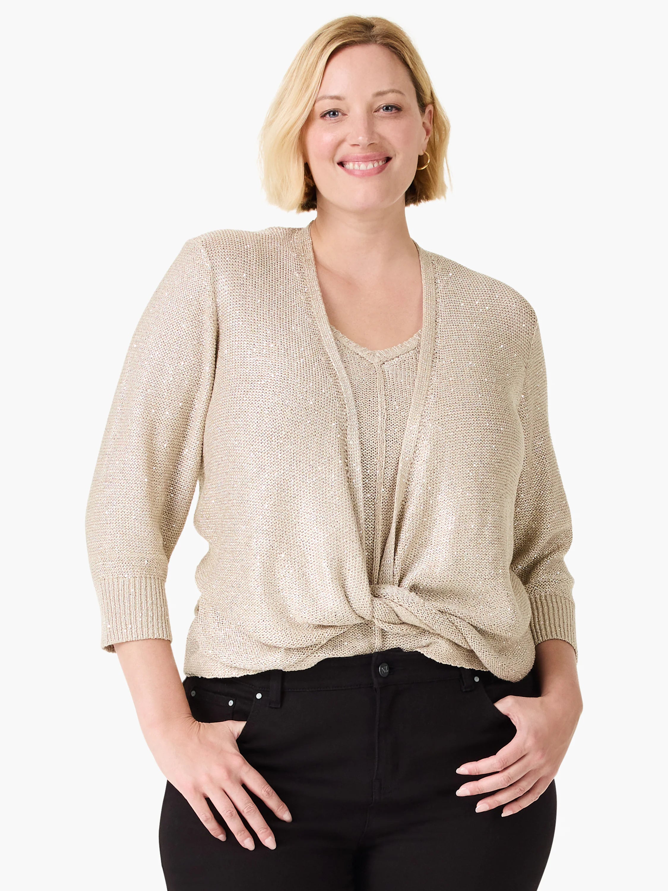 Subtle Sparkle 4-way Cardigan in Brw