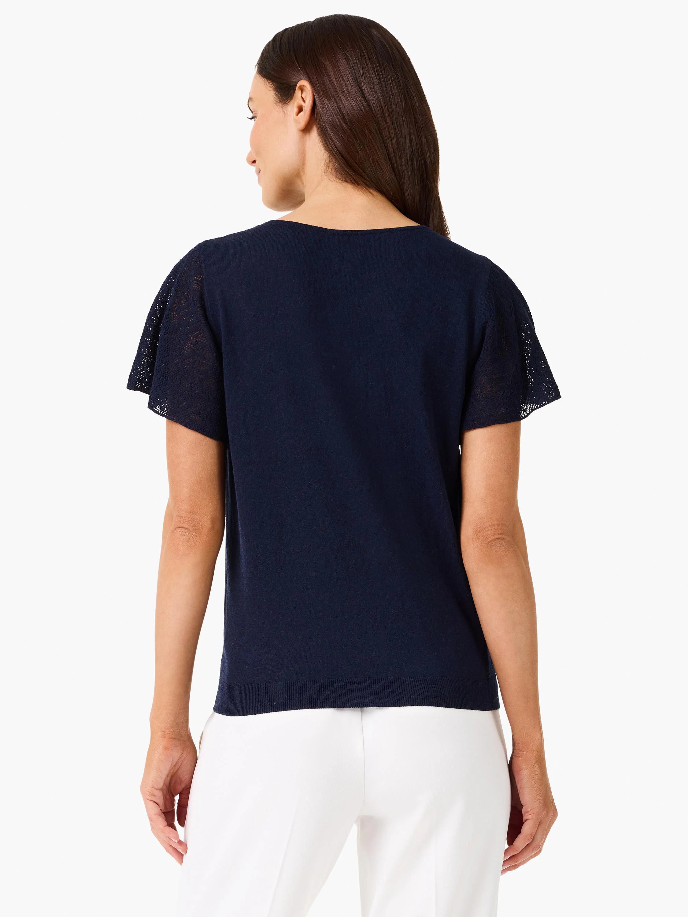 Pointelle Sleeve Sweater in Did