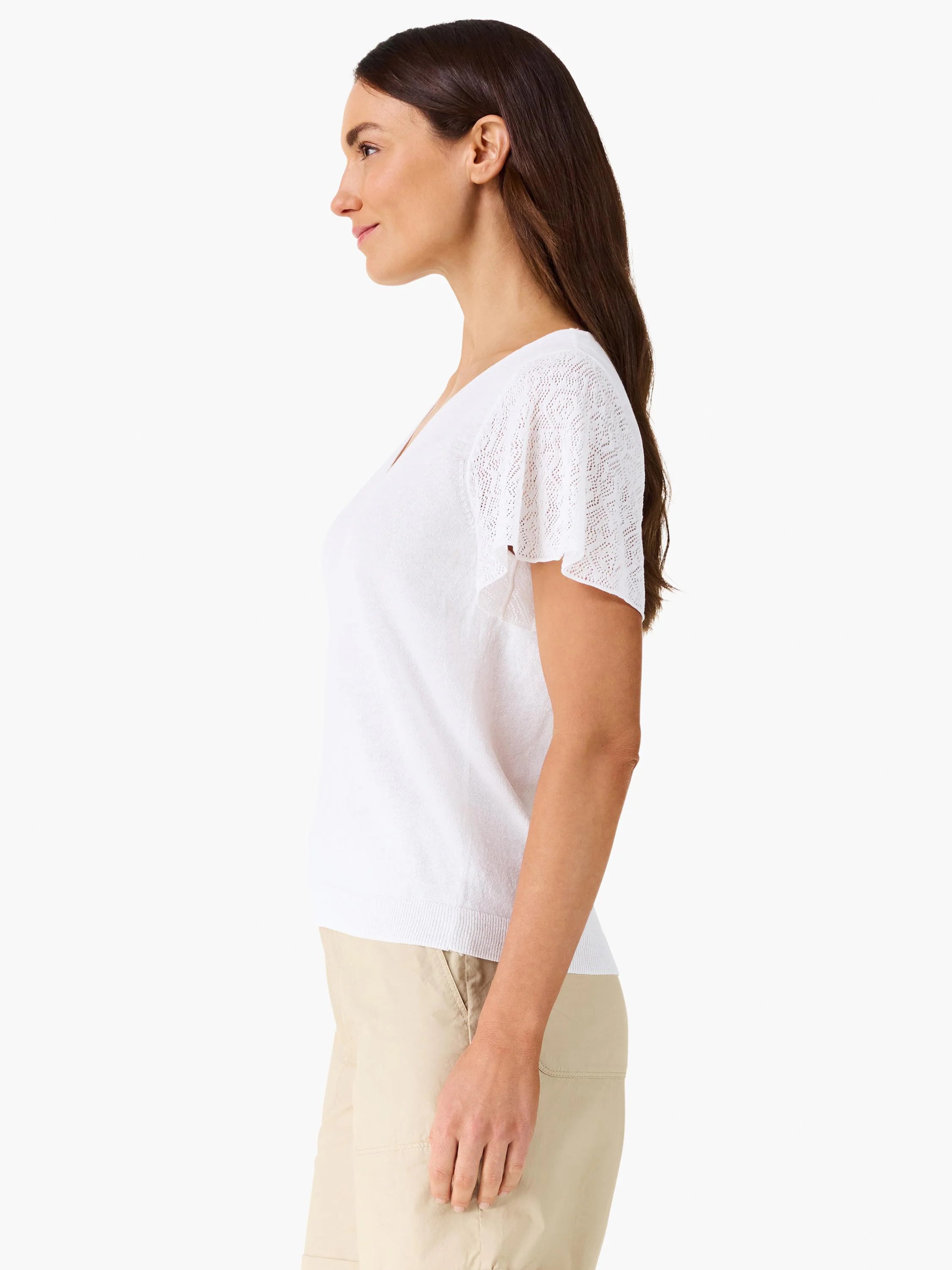 Pointelle Sleeve Sweater in Pwh