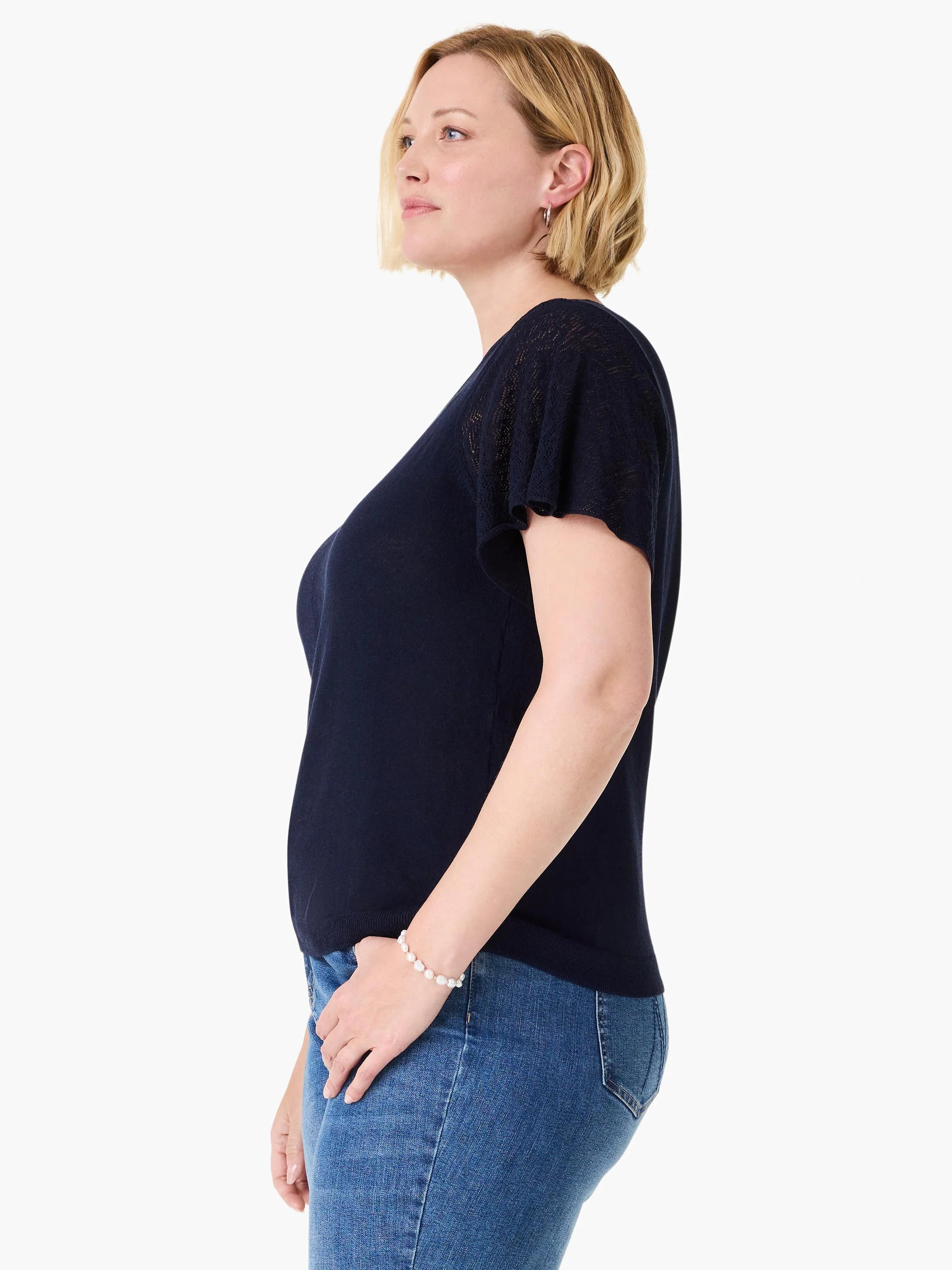 Pointelle Sleeve Sweater in Did