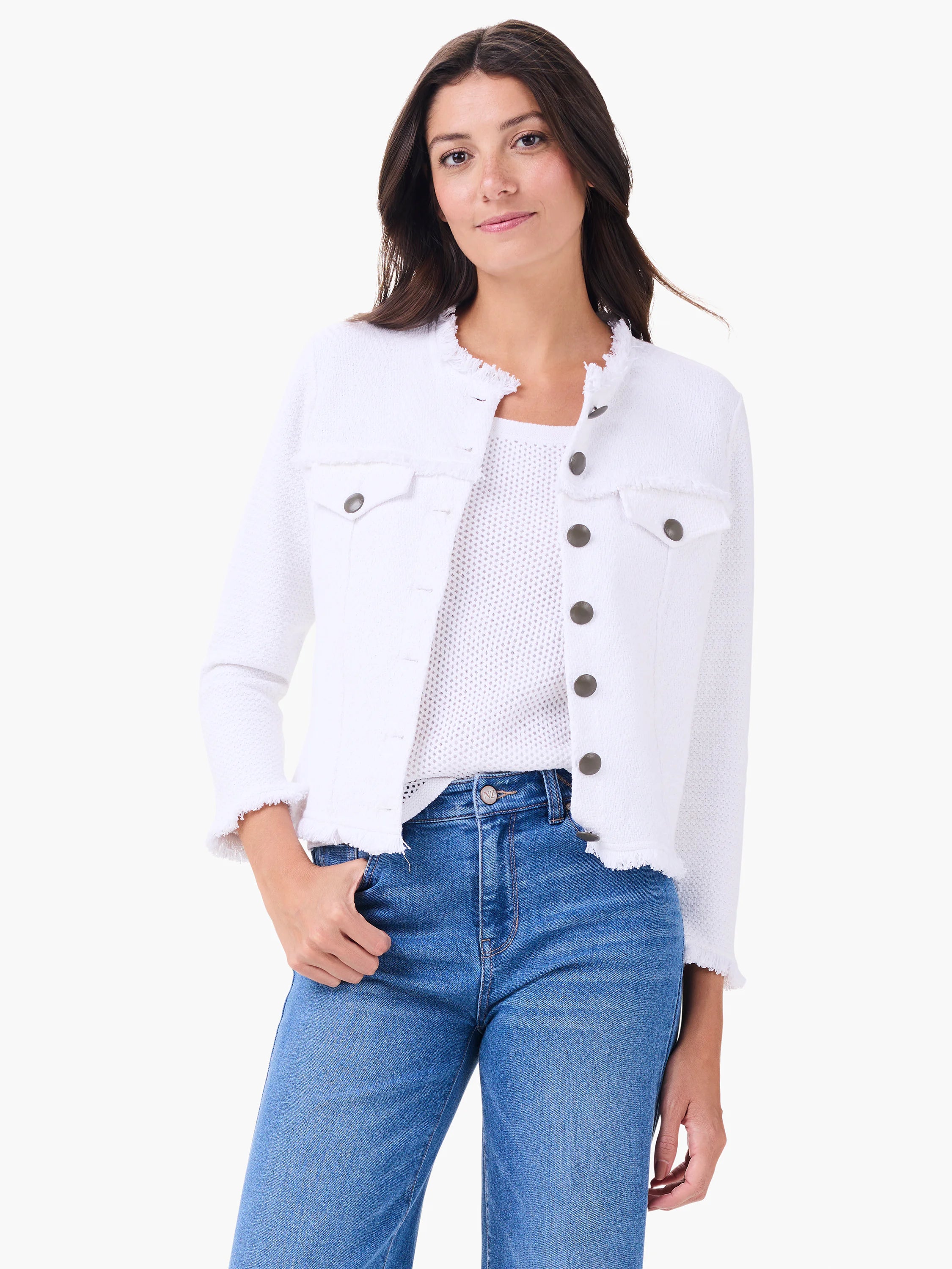 Utility Fringe Mix Knit Jacket in Pwh