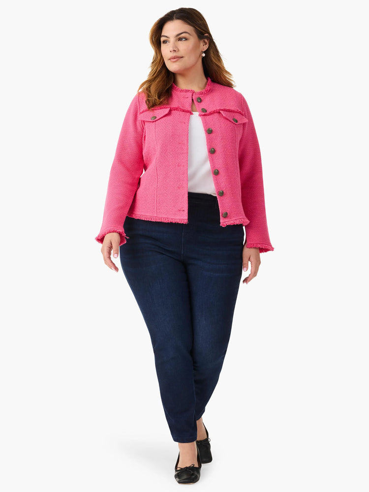 Utility Fringe Mix Knit Jacket in Wlp