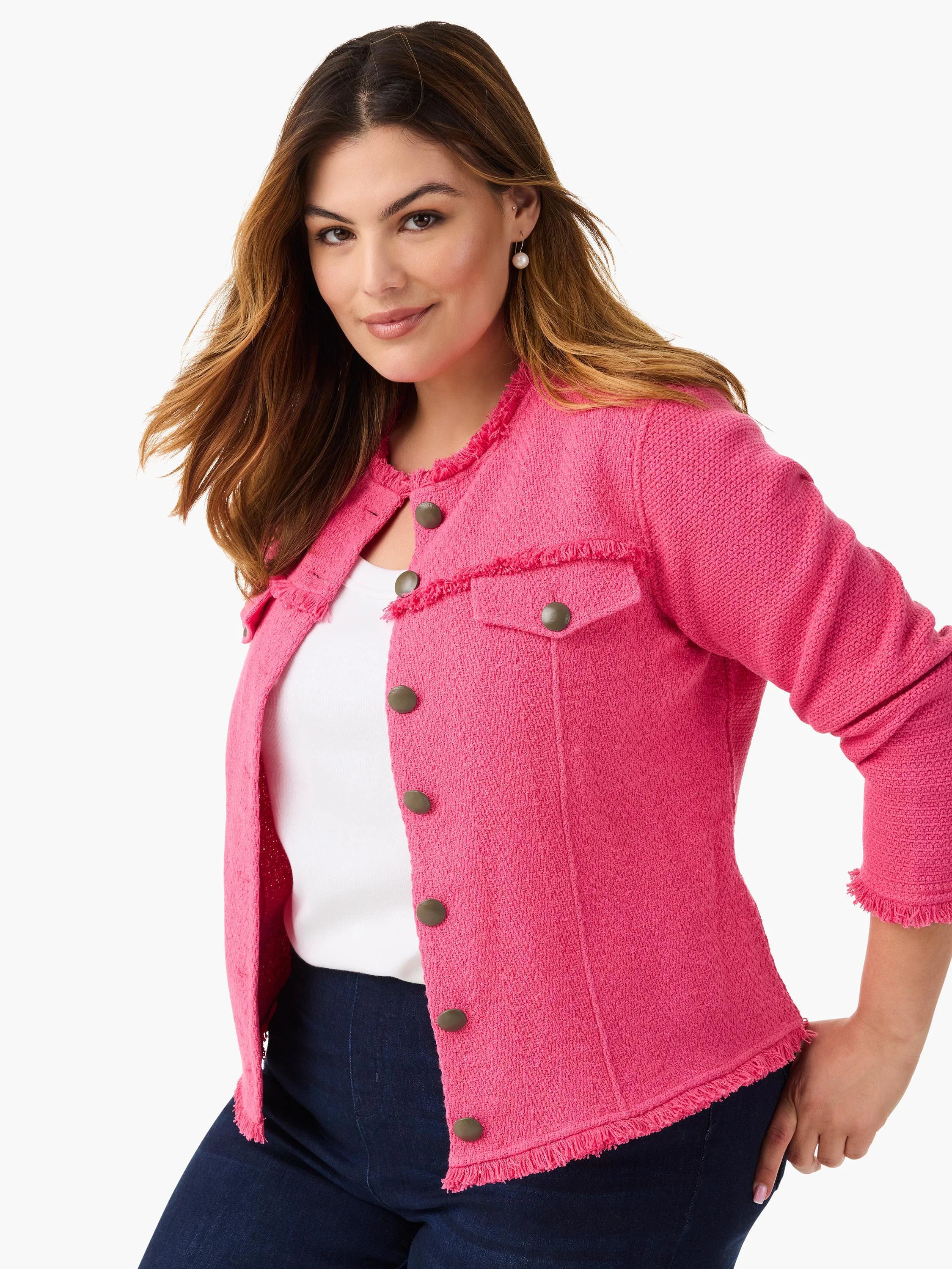 Utility Fringe Mix Knit Jacket in Wlp