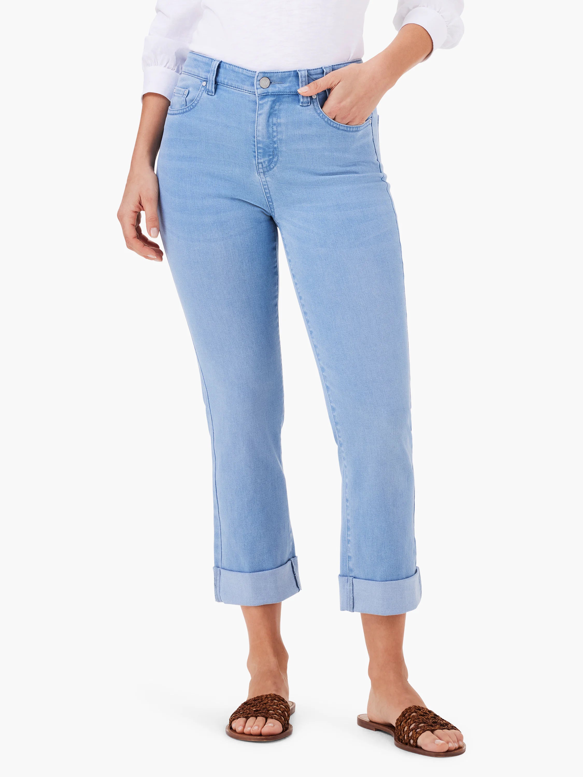 24" Mid Rise Straight Roll Cuff Jeans in Bez