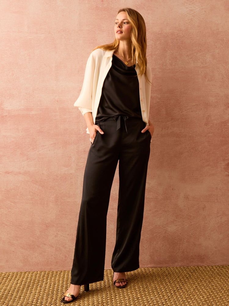30.5" Crepe Wide Leg Pant in Blx