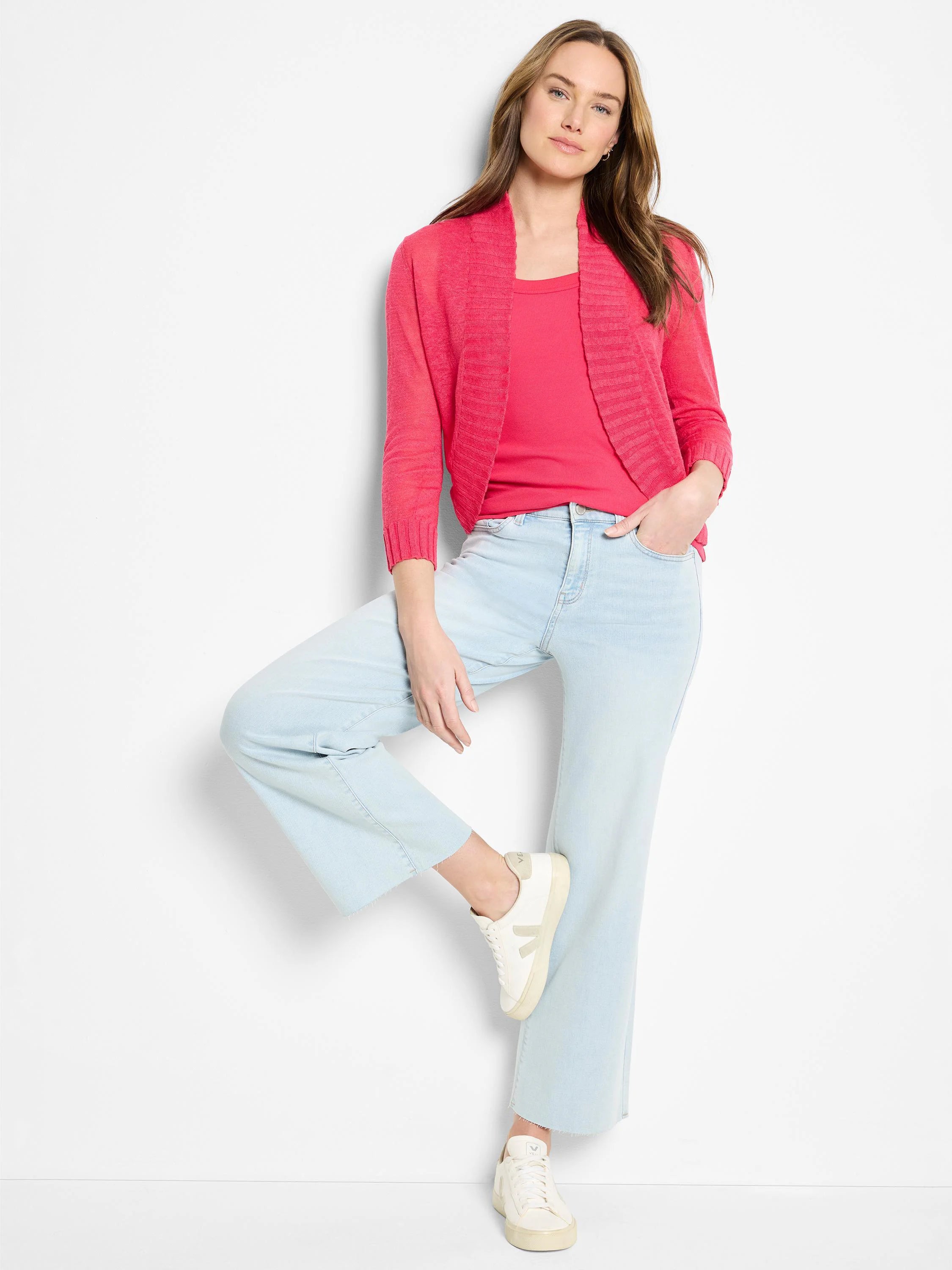 Coral pink rib knit scoop neck tank.