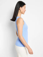 Periwinkle blue rib knit scoop neck tank.