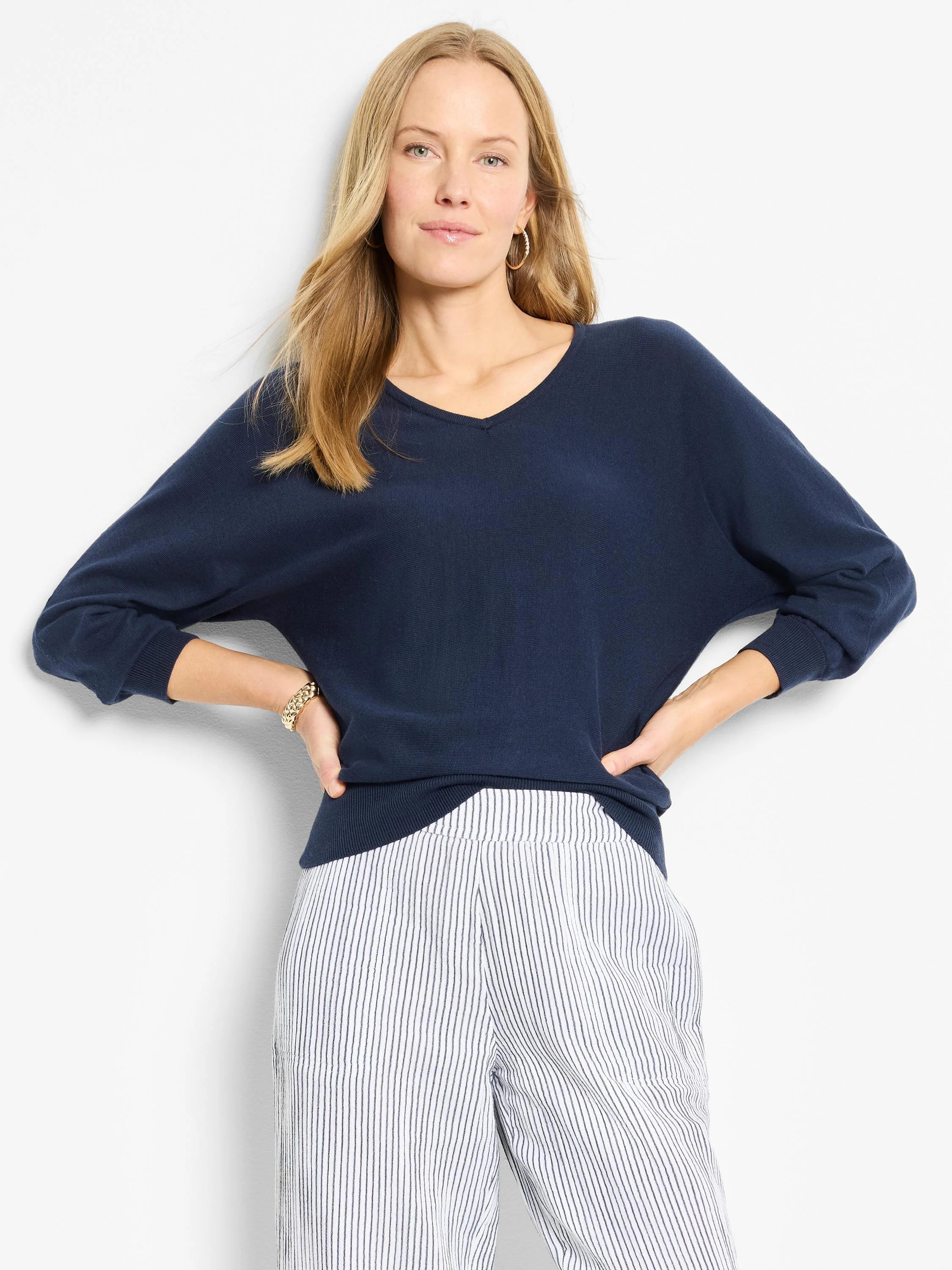 Easy V-neck Pure Cotton Sweater in Did