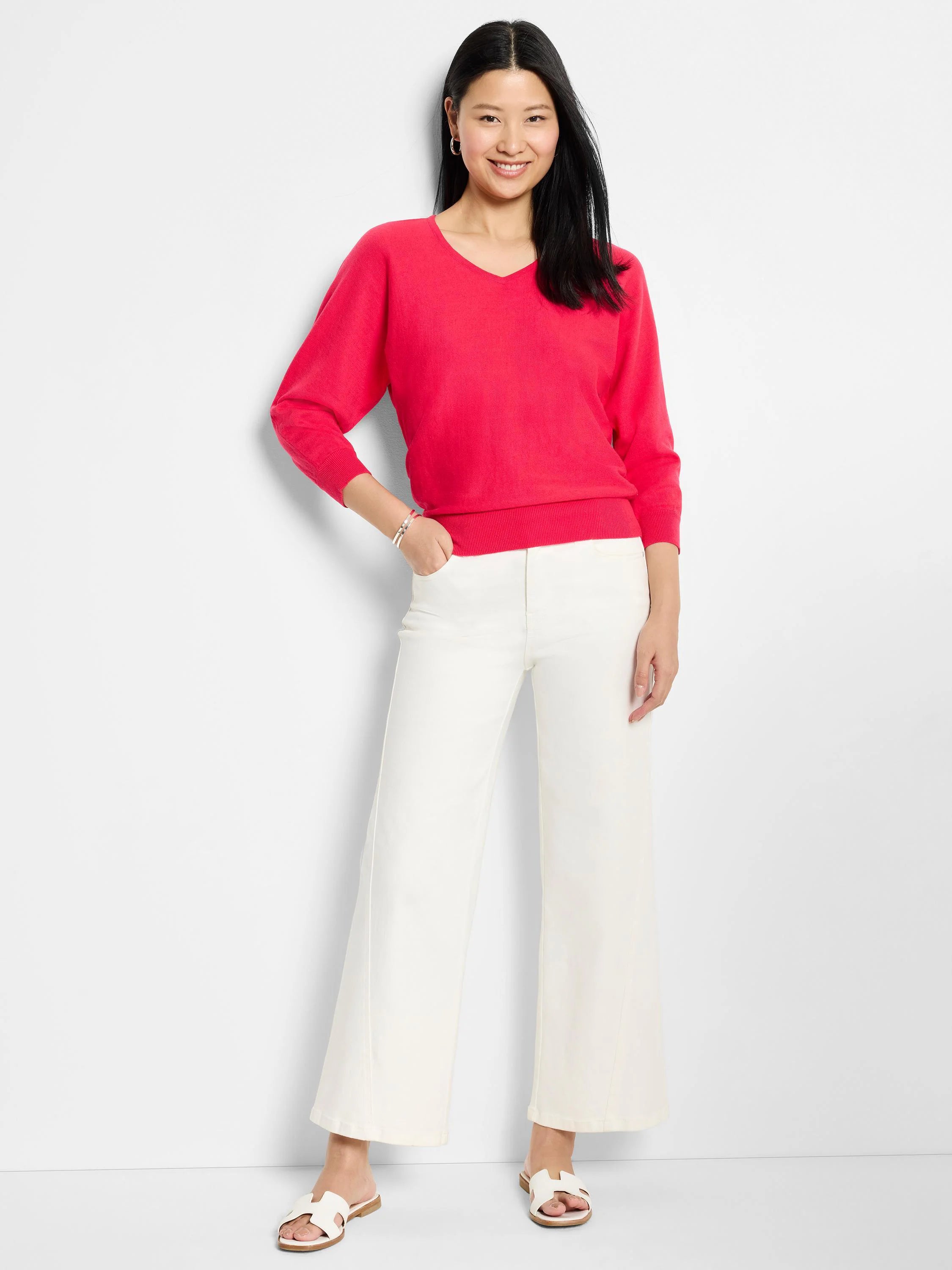 Easy V-neck Pure Cotton Sweater in Dqi