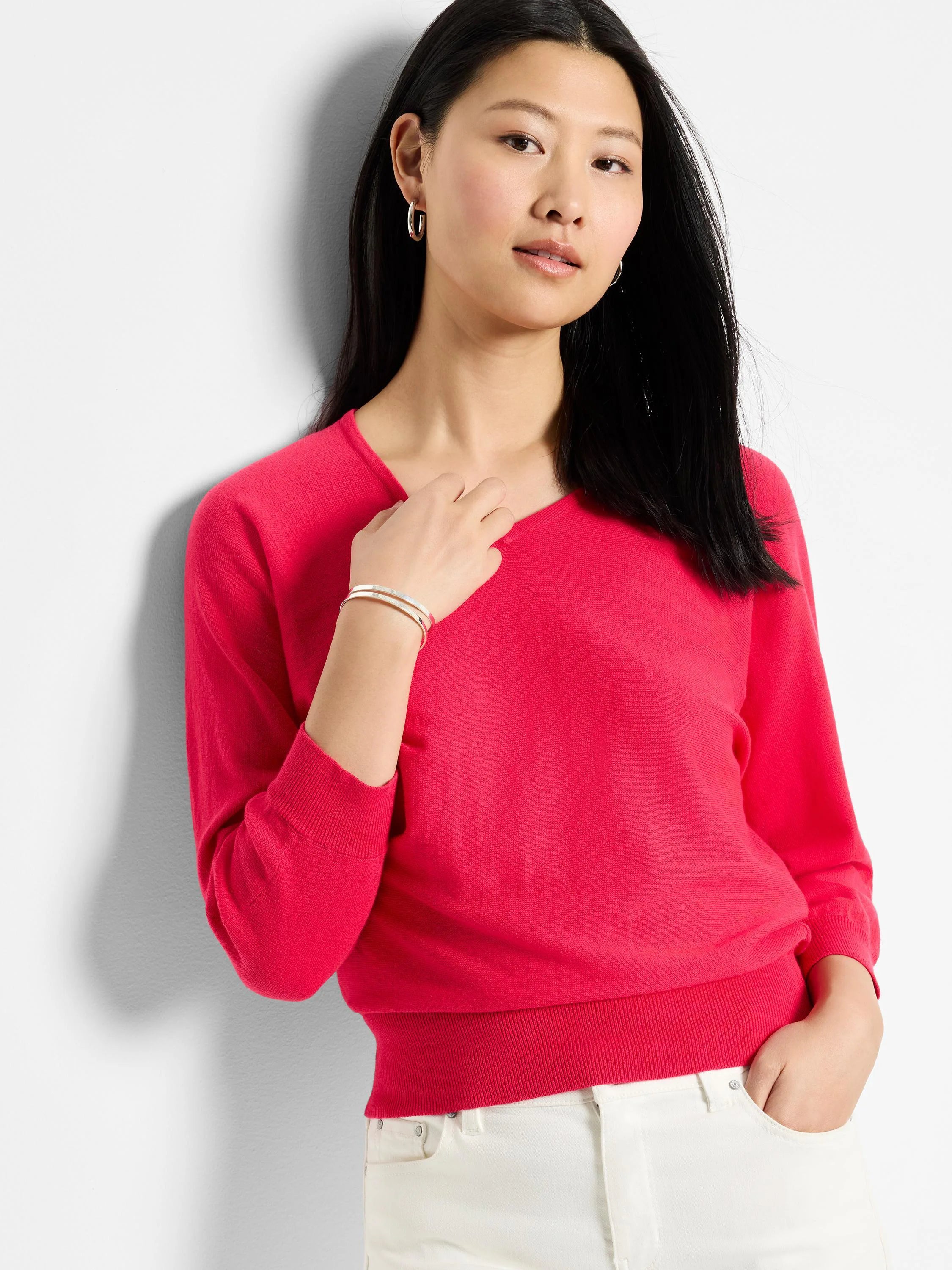 Easy V-neck Pure Cotton Sweater in Dqi