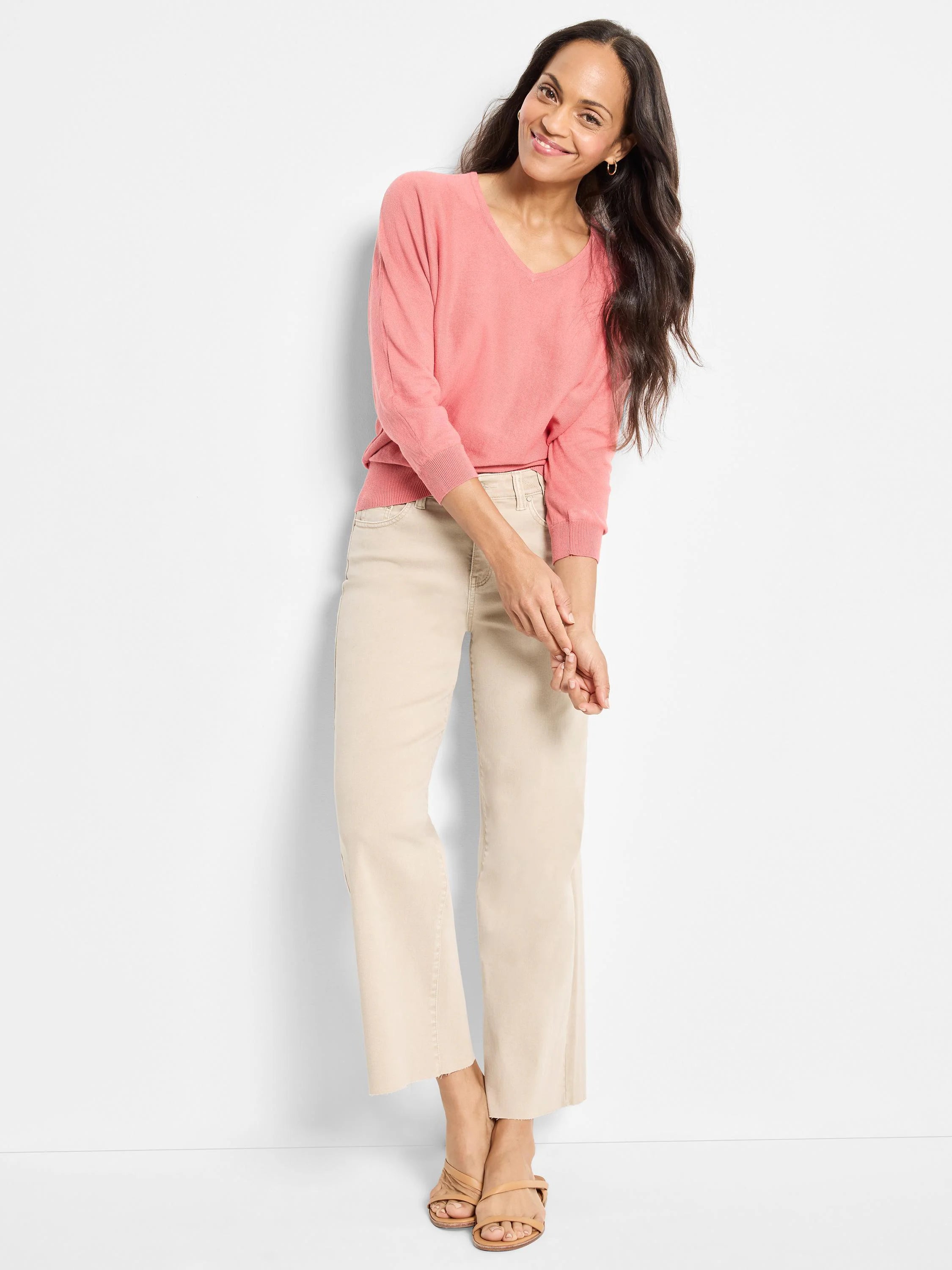 Easy V-neck Pure Cotton Sweater in Rcy