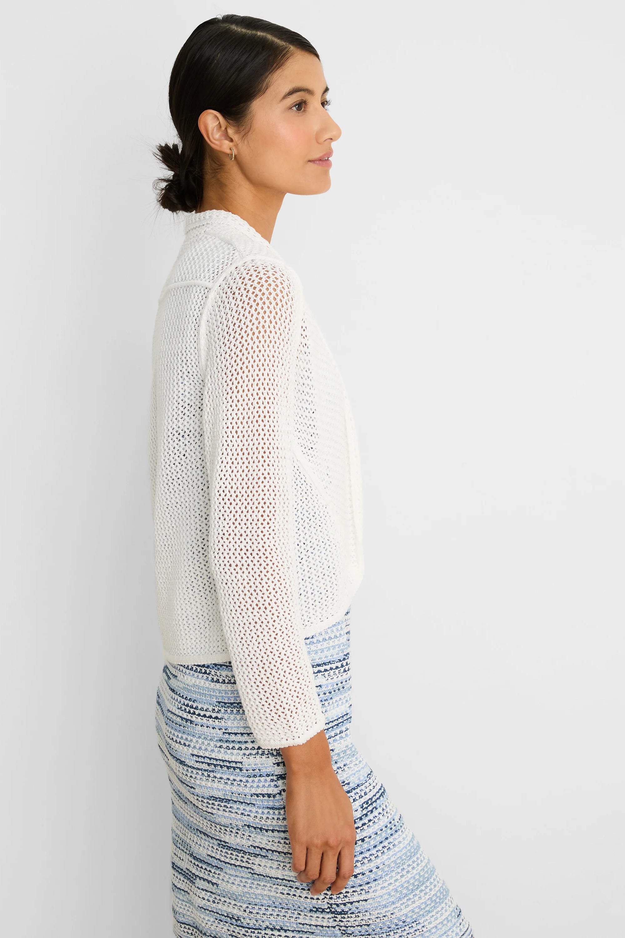 White open-knit mesh cocoon cardigan.