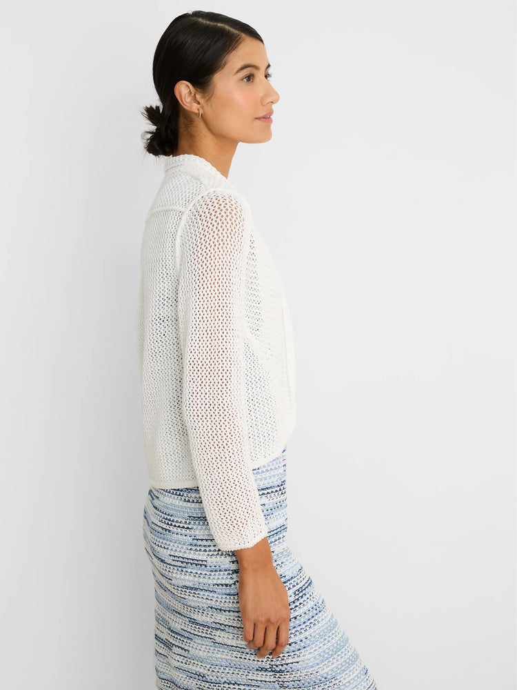 White open-knit mesh cocoon cardigan.