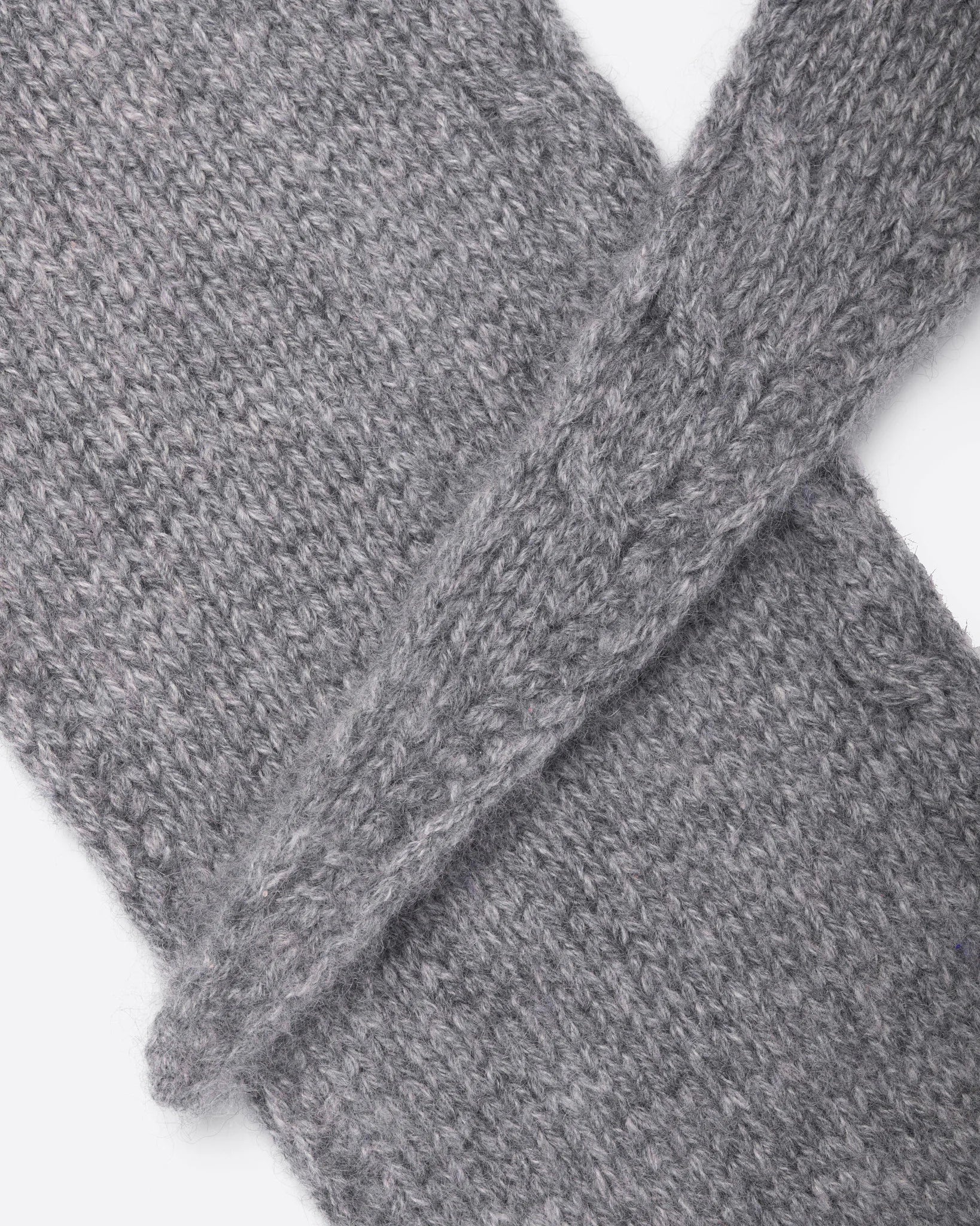 Heather gray mini scarf with a fuzzy, visibly knitted texture.