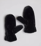 Pair of black faux fur mittens.