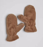 Pair of brown faux fur mittens.