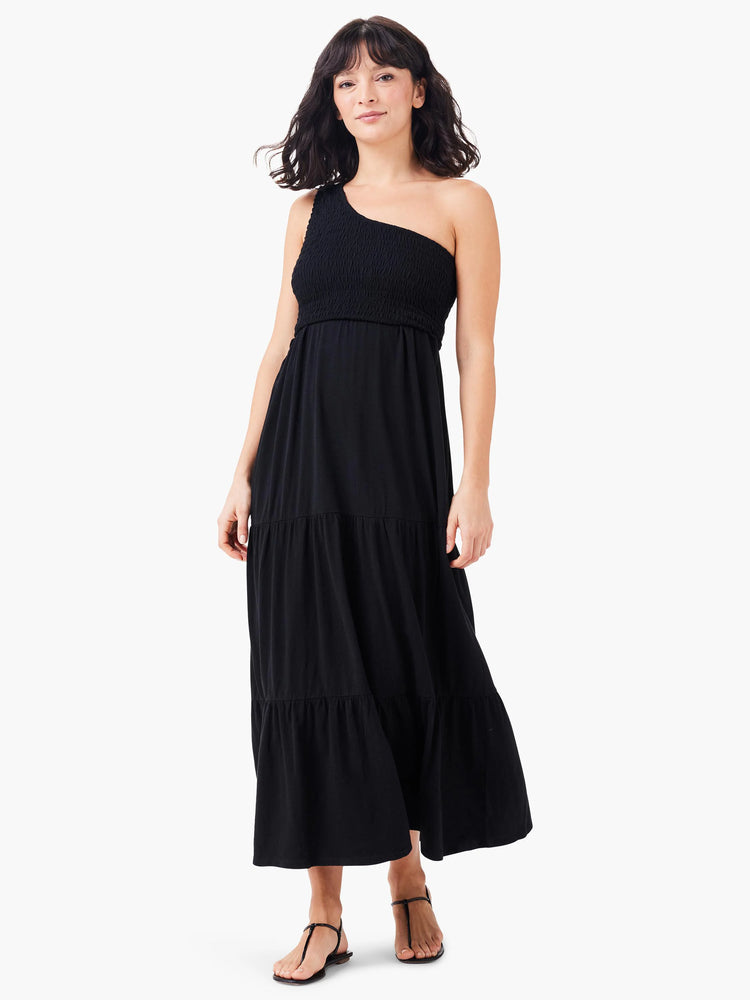 Nzt One Shoulder Smocked Dress in Blx