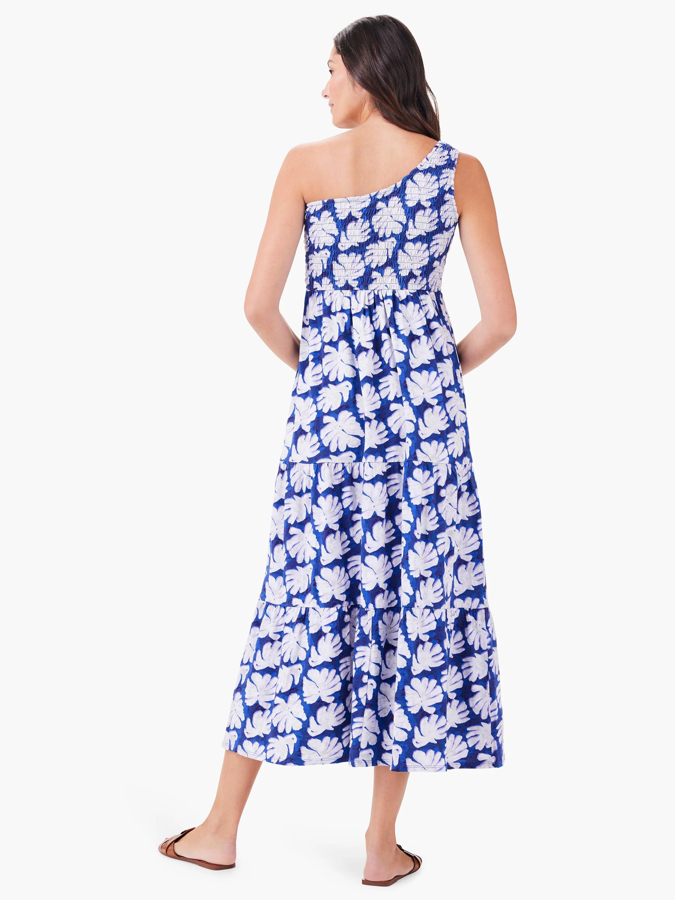 Nzt Shadow Palm One Shoulder Smocked Dress in Blt