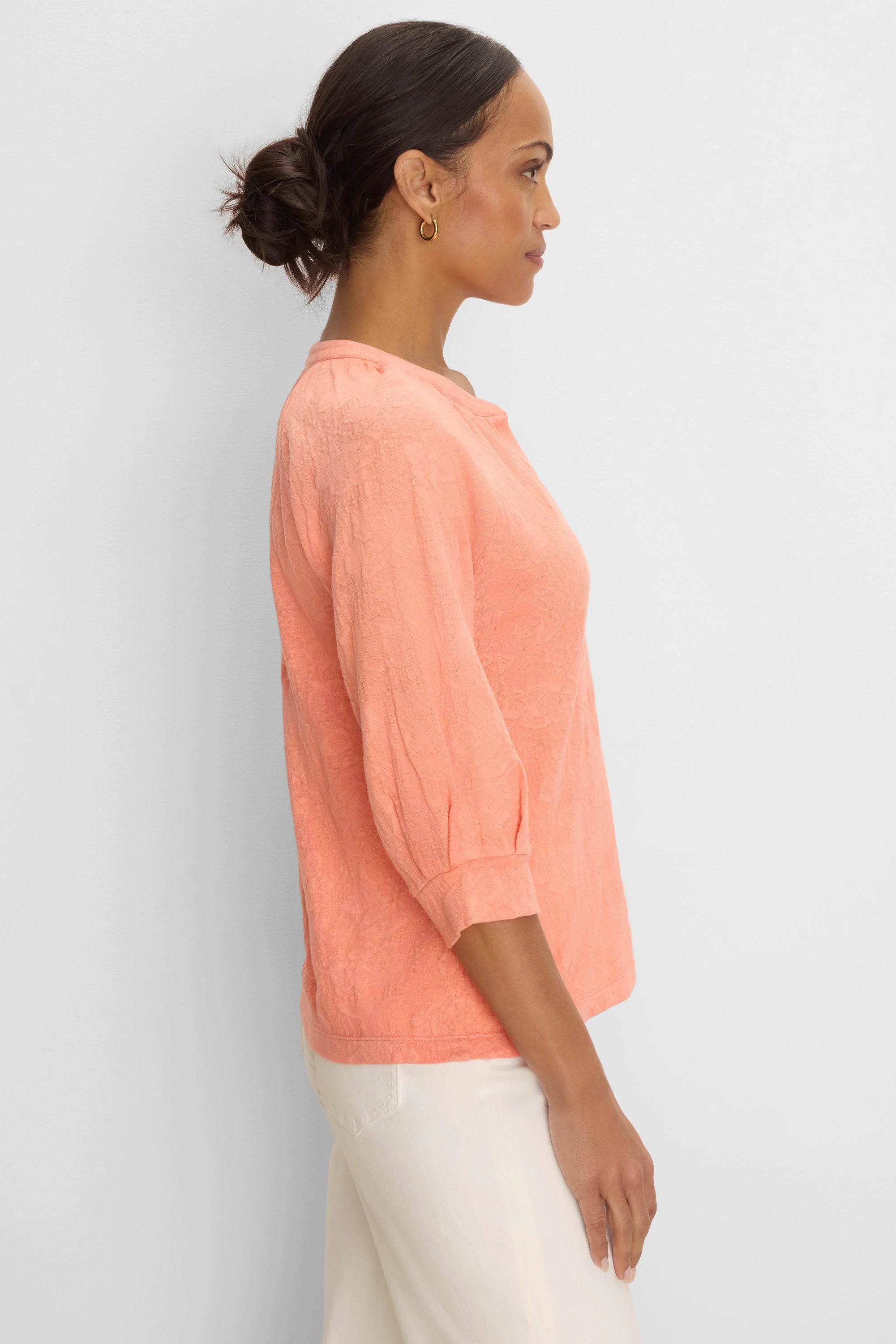 Nzt Lace Knit Split Neck Top in Cly